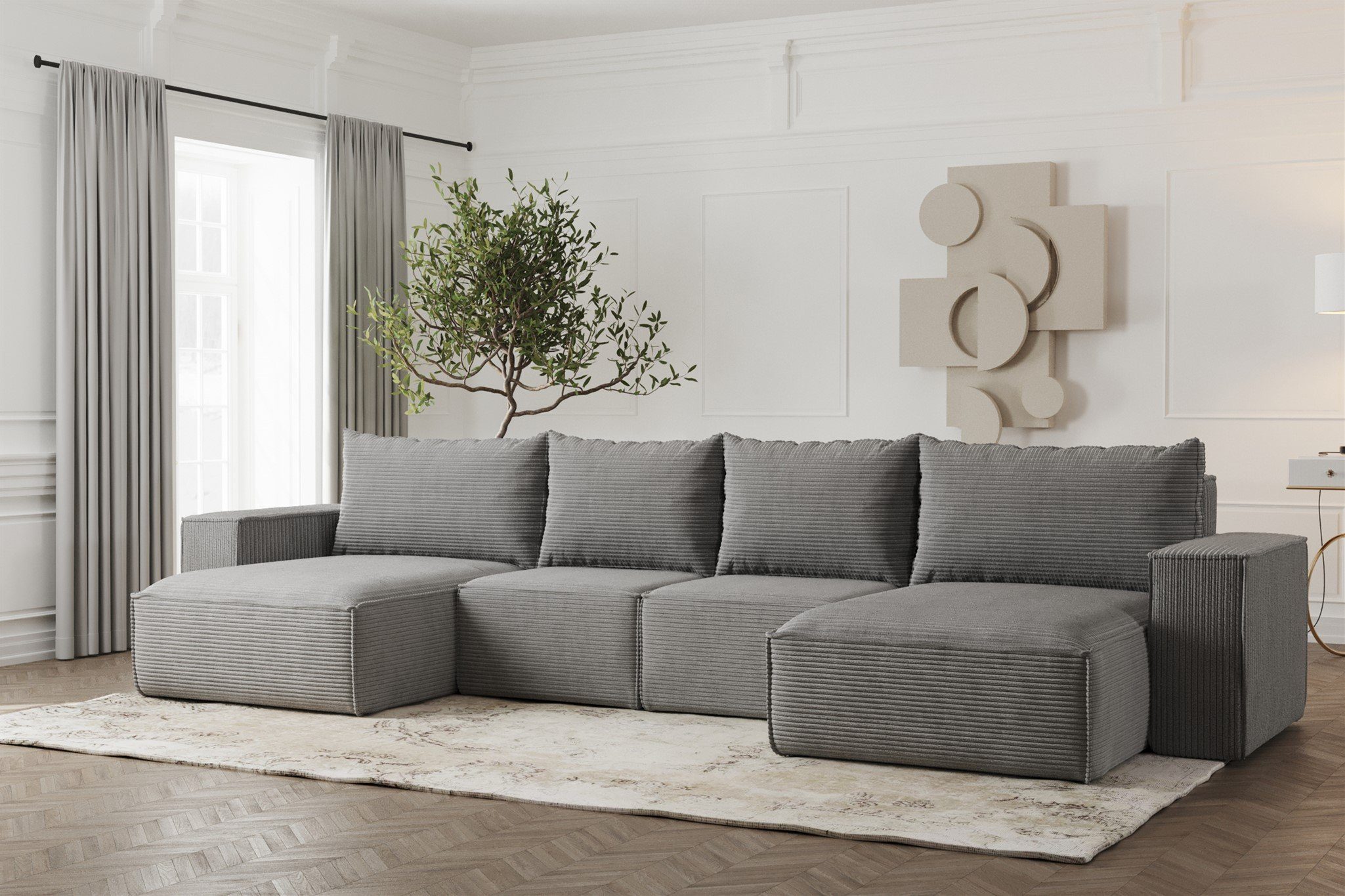 Fun Möbel Wohnlandschaft Sofa U-Form ESTELLE, Rücken echt bezogen