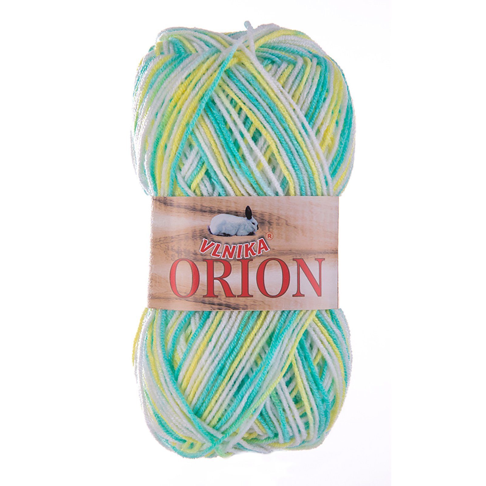 VLNIKA 10 x 50g Farbverlaufsgarn Orion Color Häkelwolle, 200 m, 10 weiß-hellgelb-pastelltürkis