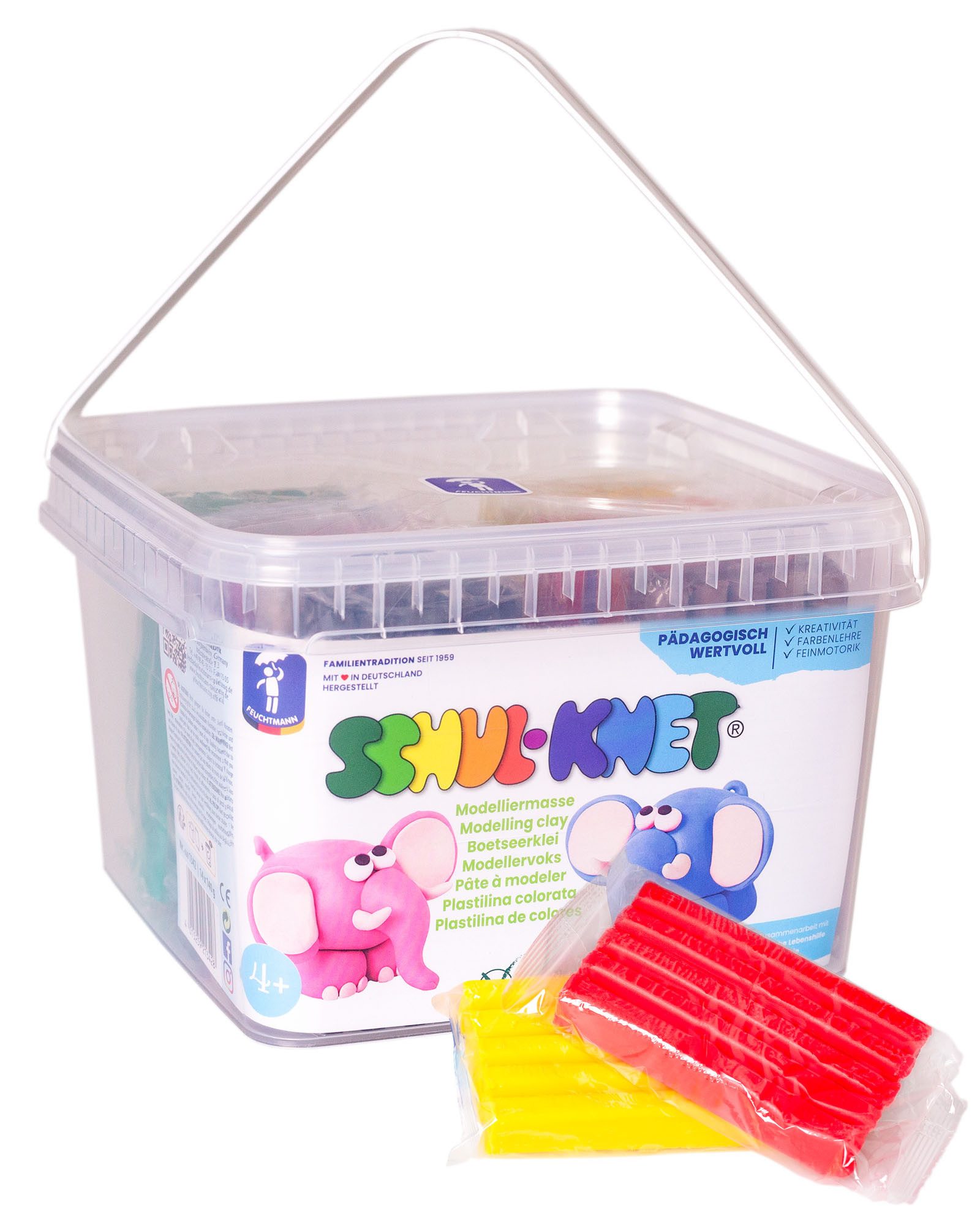 Feuchtmann Modelliermasse SCHUL-KNET Edu Bucket (14-tlg), 14 x 140g vegane und glutenfreie Kinderknete nicht trocknend