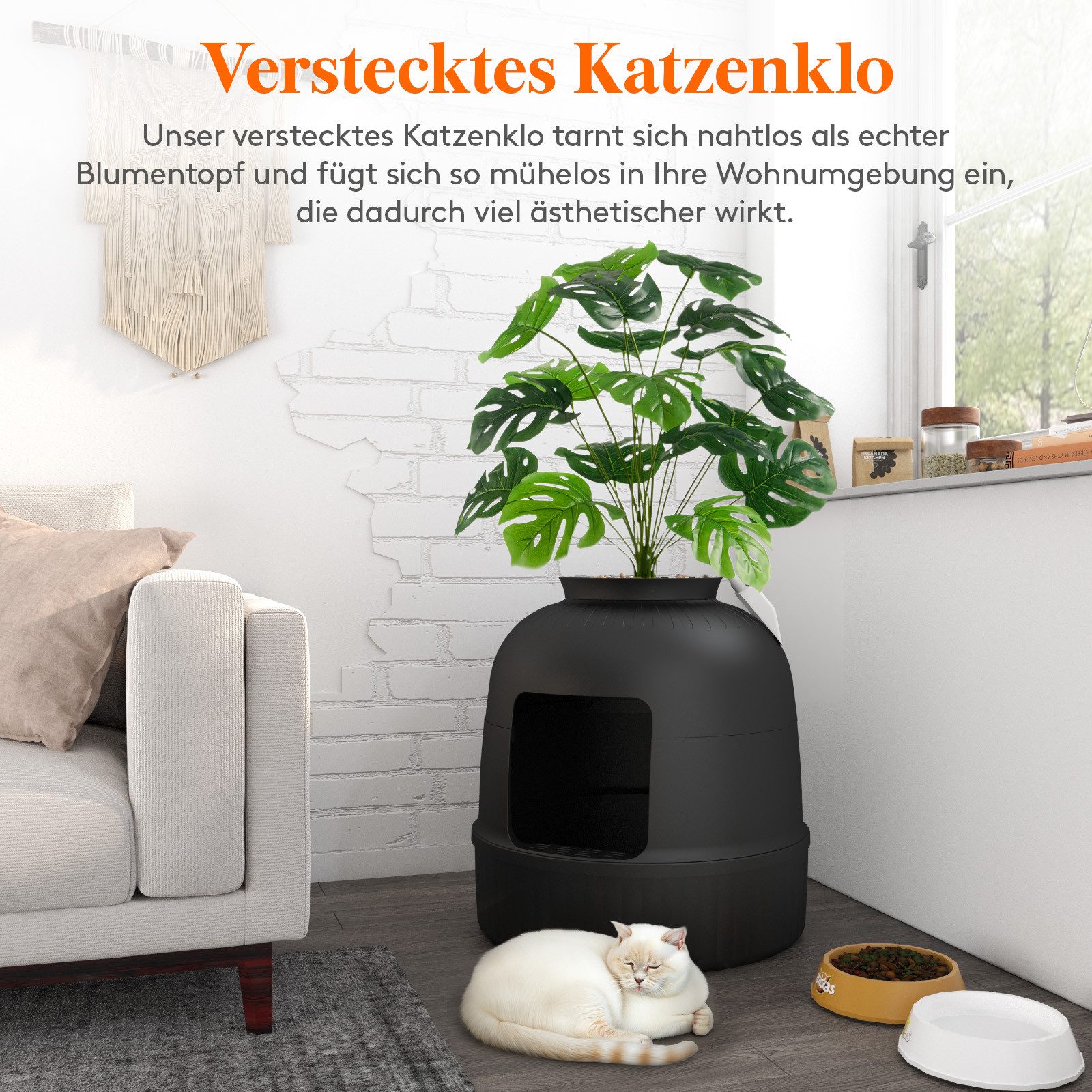 Lifewit Katzenhaus Katzenklo Blumentopf mit Pflanze und Schaufel, Katzentoilette