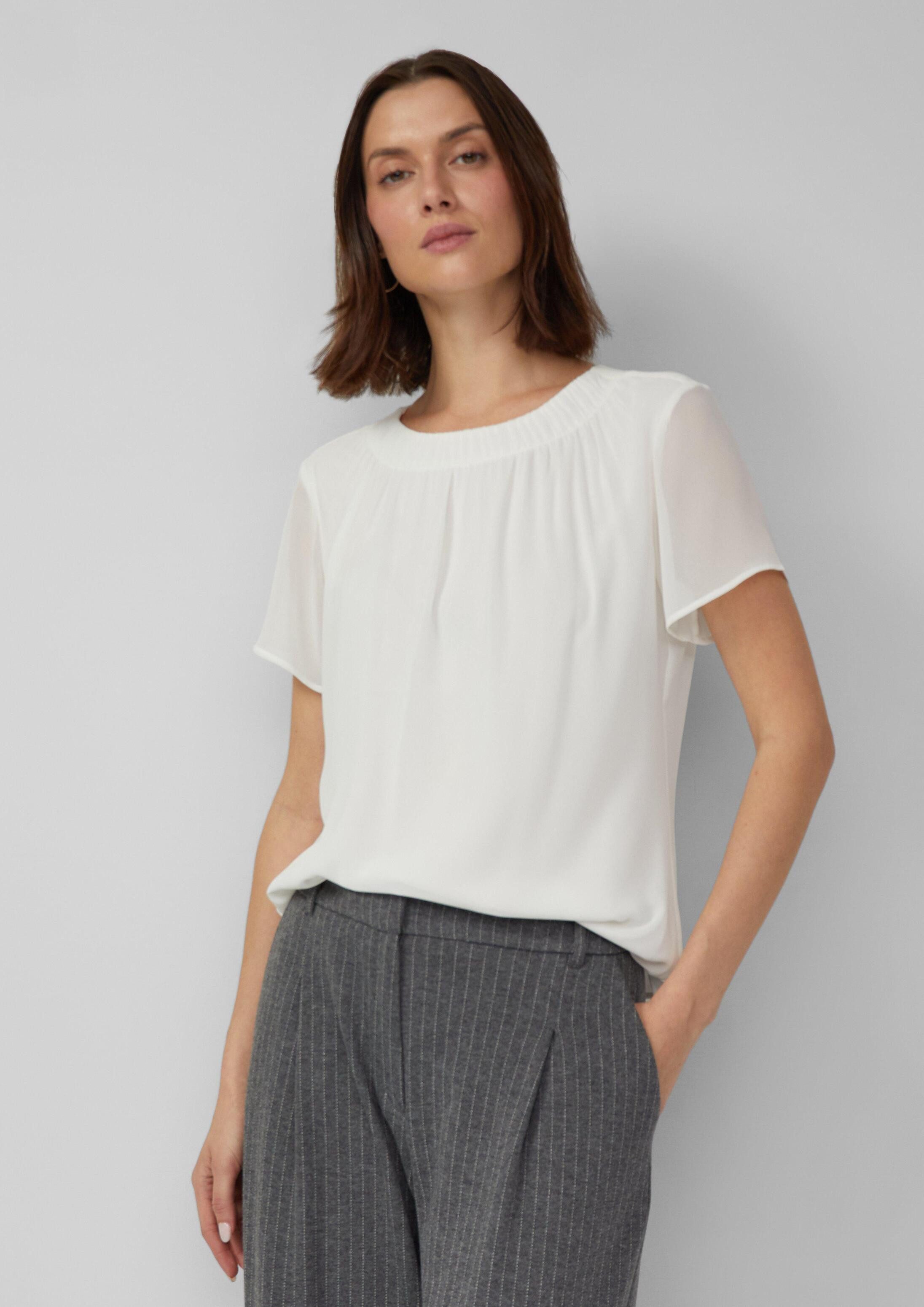 s.Oliver Kurzarmbluse Bluse Luftige Chiffon-Bluse mit gesteppter Raffung
