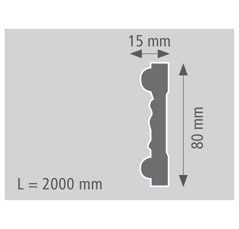 Thumbnail - PROVISTON Zierleiste Polystyrol, 15 x 80 x 2000 mm, Weiß, Wandleiste, Wanddekoration, Polystyrol