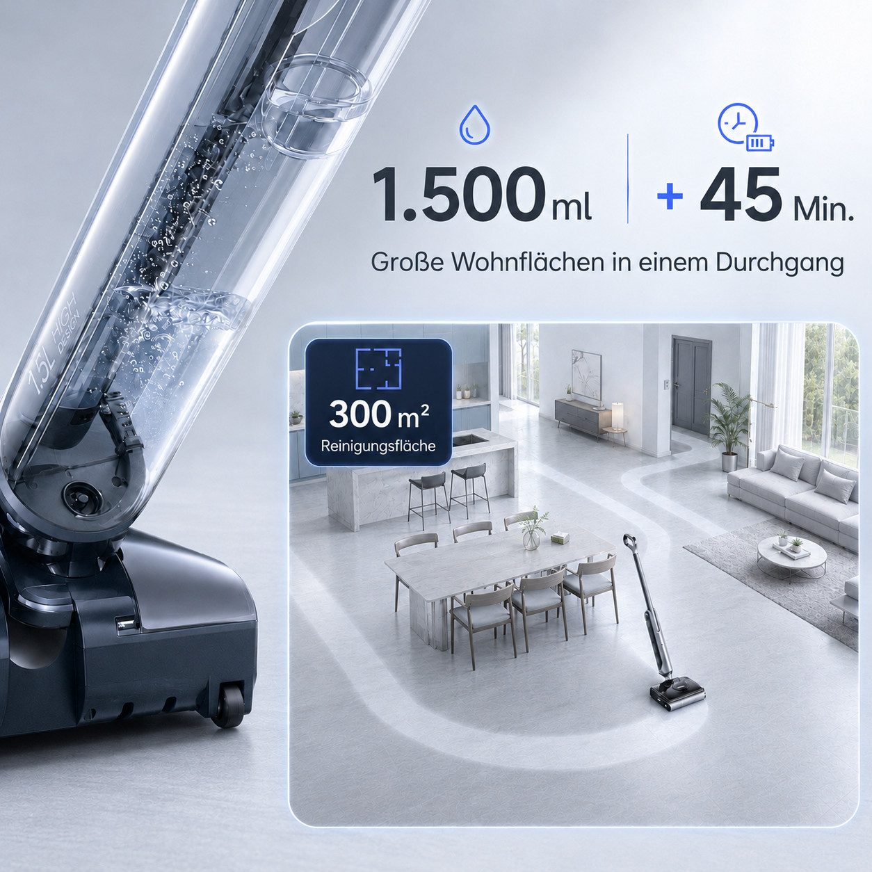 JONR Nass-Trocken-Akkusauger H2/H2 PRO,20000 Pa,Innovatives Geruchsfreies Design, 1500ml Wassertank, Unten Integrierter Schmutzwassertank, Saugwischer Smart 3 in 1/ Nass Trockensauger akku, Mit Intelligenter PTC-Heiztechnik, 180°-Flachreinigung