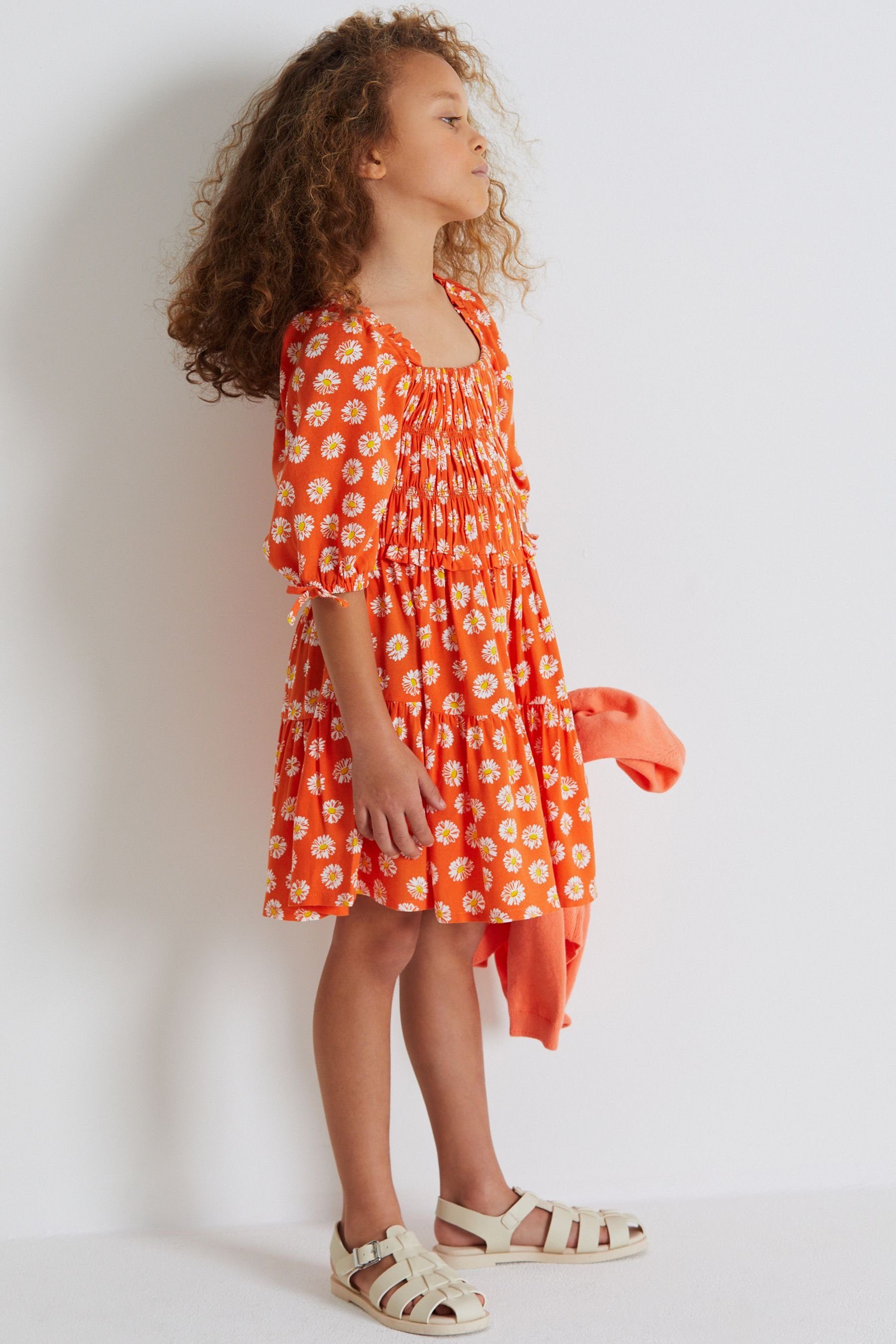 Print Orange Smokkleid mit (1-tlg) Next Kleid Daisy Gesmoktes