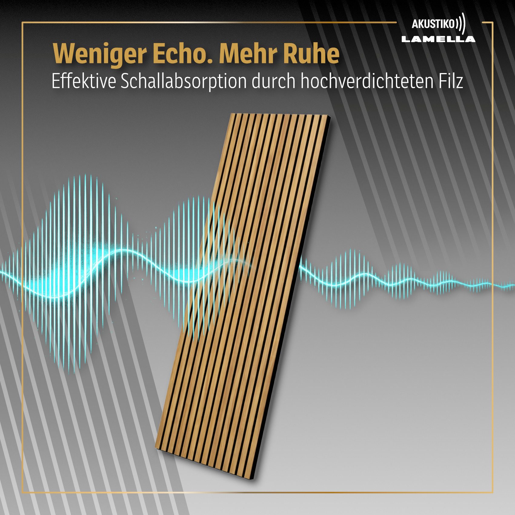 AKUSTIKO Wanddekoobjekt (Lamella Akustikpaneele 2 Stück 280x60cm - flexible Filz MDF Wandpaneele fugenlos - überlappende Holz Lamellenwand Akustikfilz - Akustik – Bild 4 von 5