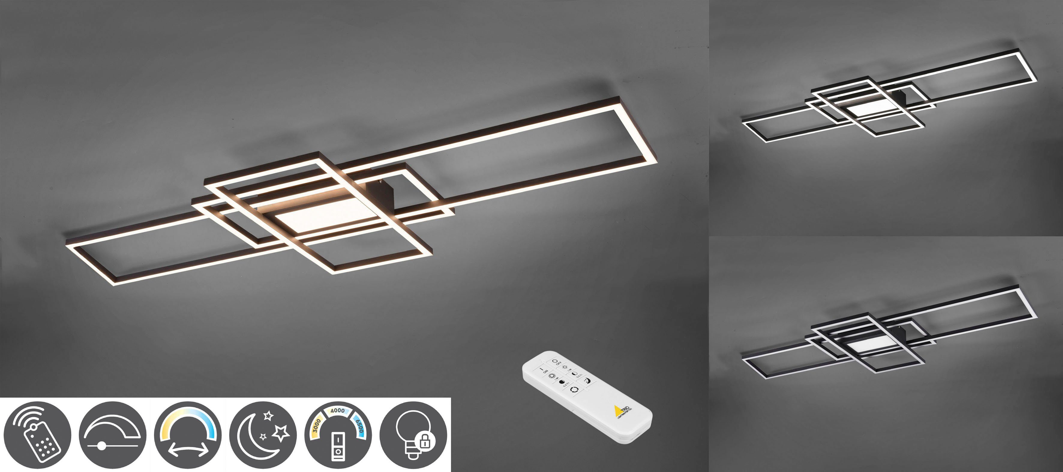 TRIO Deckenlampe LED MILA, Deckenleuchte Fernbedienung, 3000 6500K LED - fest anthrazit dimmbar, inkl. Leuchten integriert, Farbwechsler,