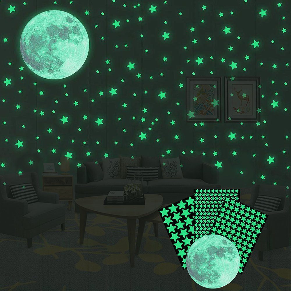 longziming Aufkleber »334 pcs Leuchtsterne/Leuchtpunkte Mond für deinen  Sternenhimmel und fluoreszierend Leuchtaufkleber für Kinderzimmer«, (334tlg)