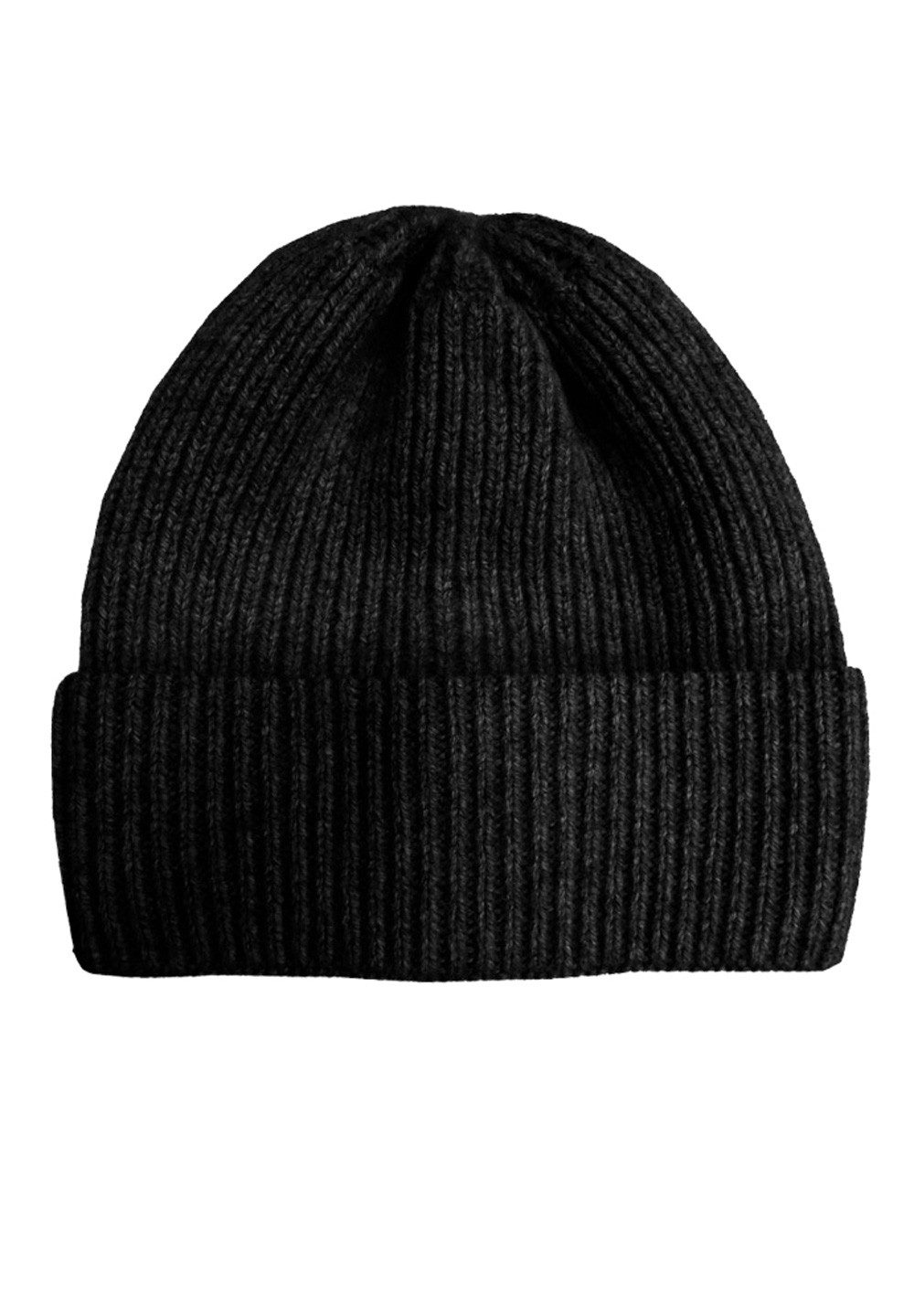 CAPO Strickmütze CAPO-DOUX CAP knitted cap, ribbed, turn up Kaschmi Made in Europe black
