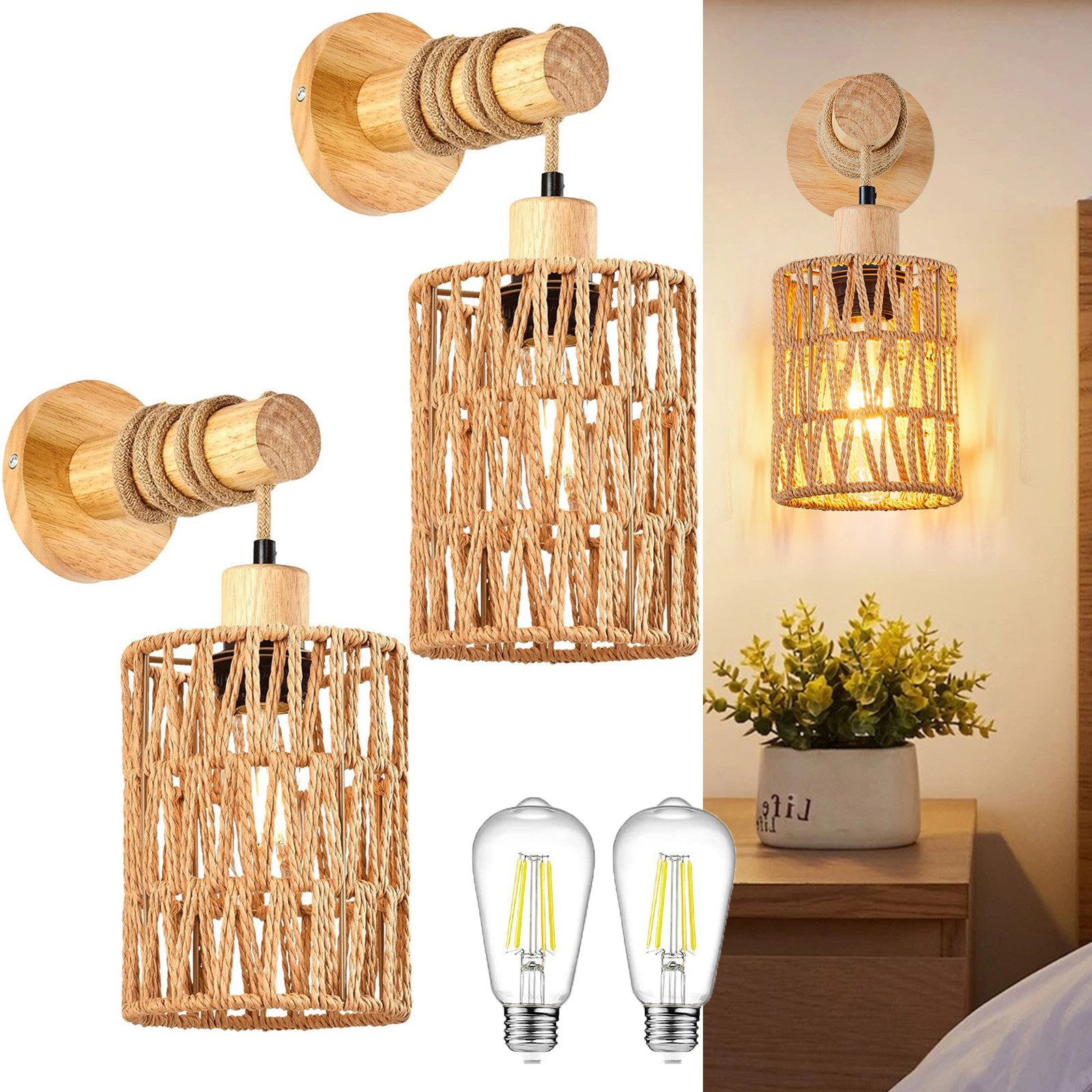 MUPOO LED Wandleuchte Vintage Innen Wandleuchte,E27 Retro Holz Wandlampe, W günstig online kaufen