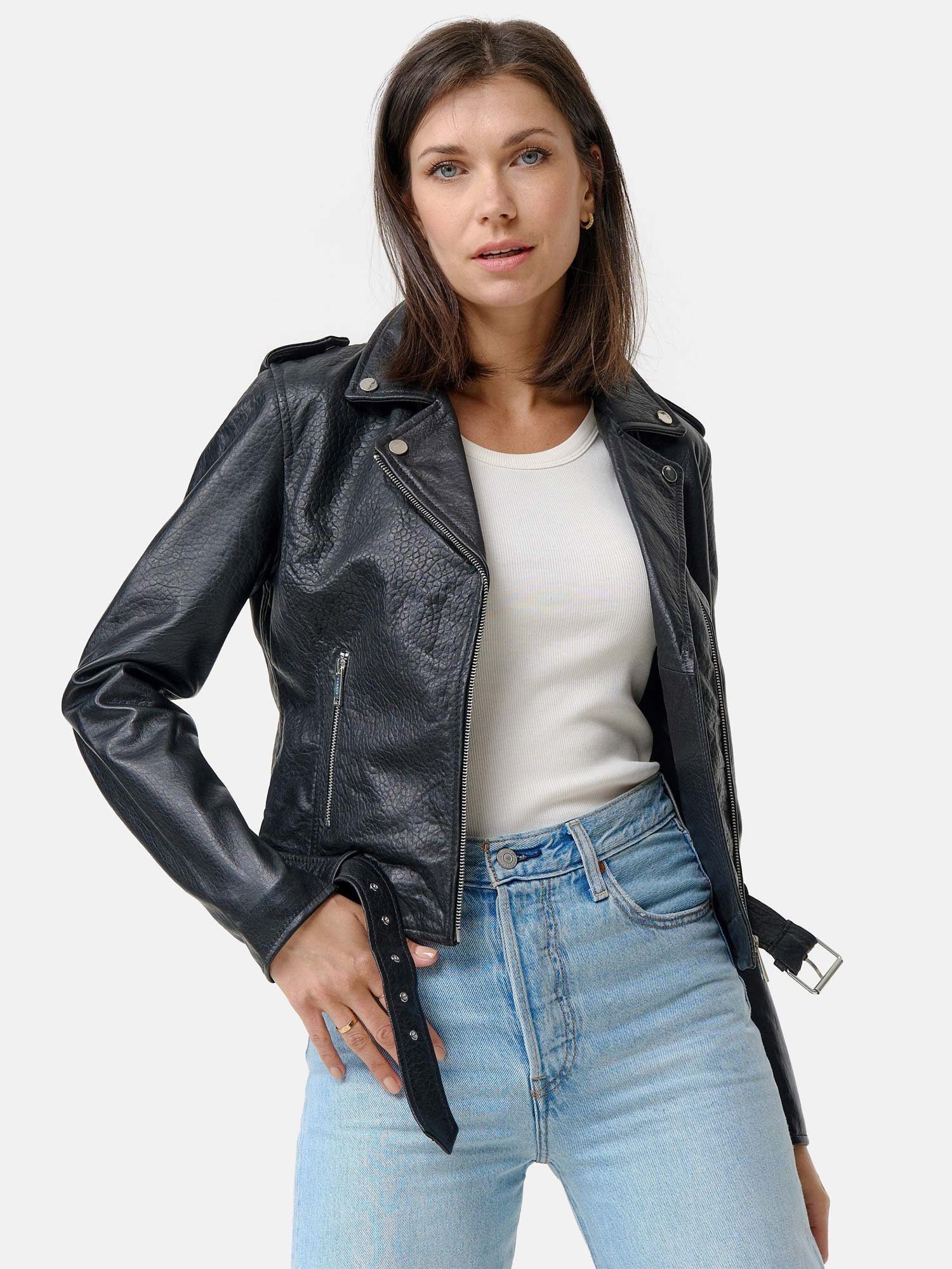 Tazzio Lederjacke F508 Biker Look mit coolen Zipper-Details & Reverskragen – Bild 4 von 5