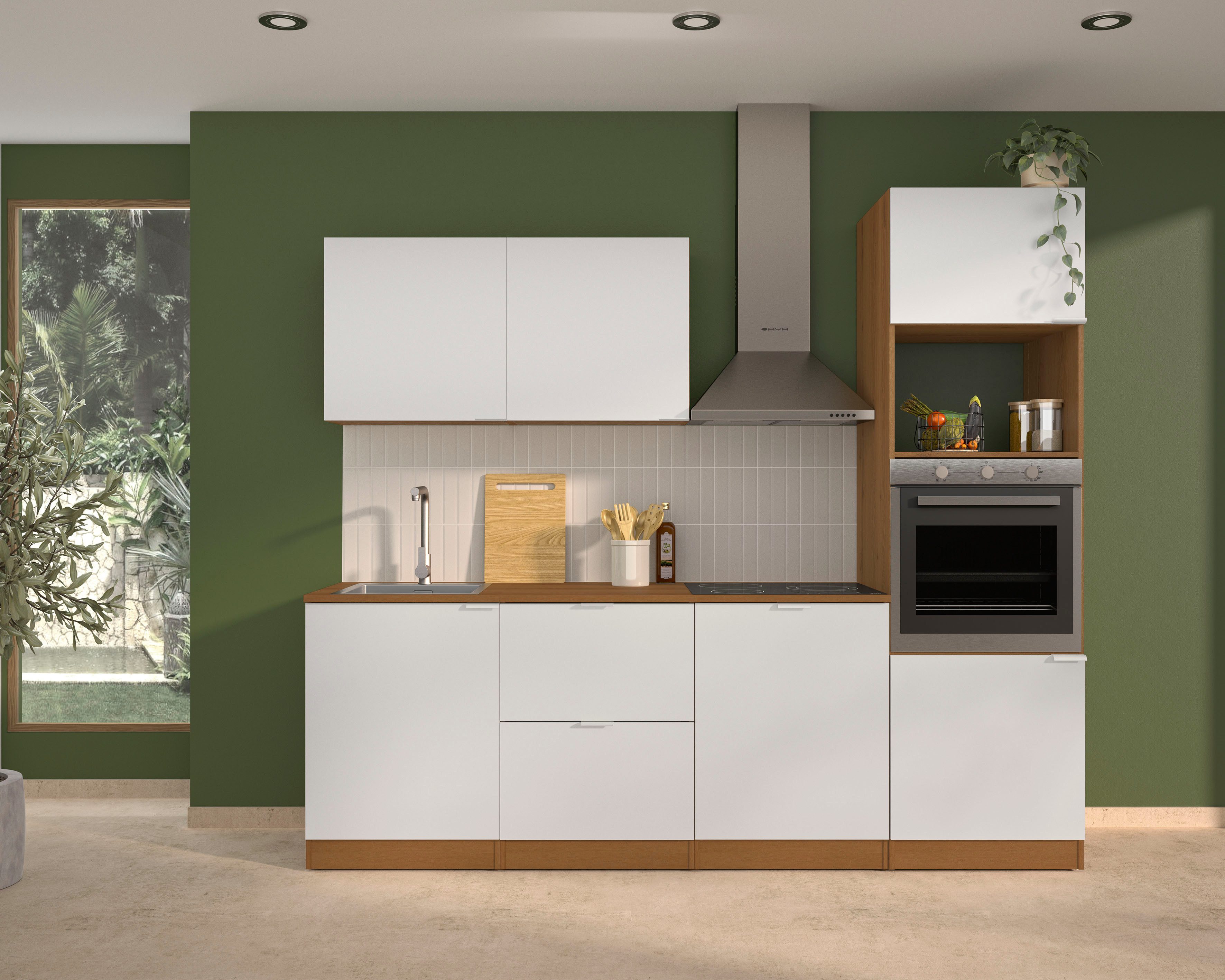 Gami Küchenzeile 240 cm EDEN ohne E-Geräte, mit melaminbeschichteter Oberfläche, robust und pflegeleicht