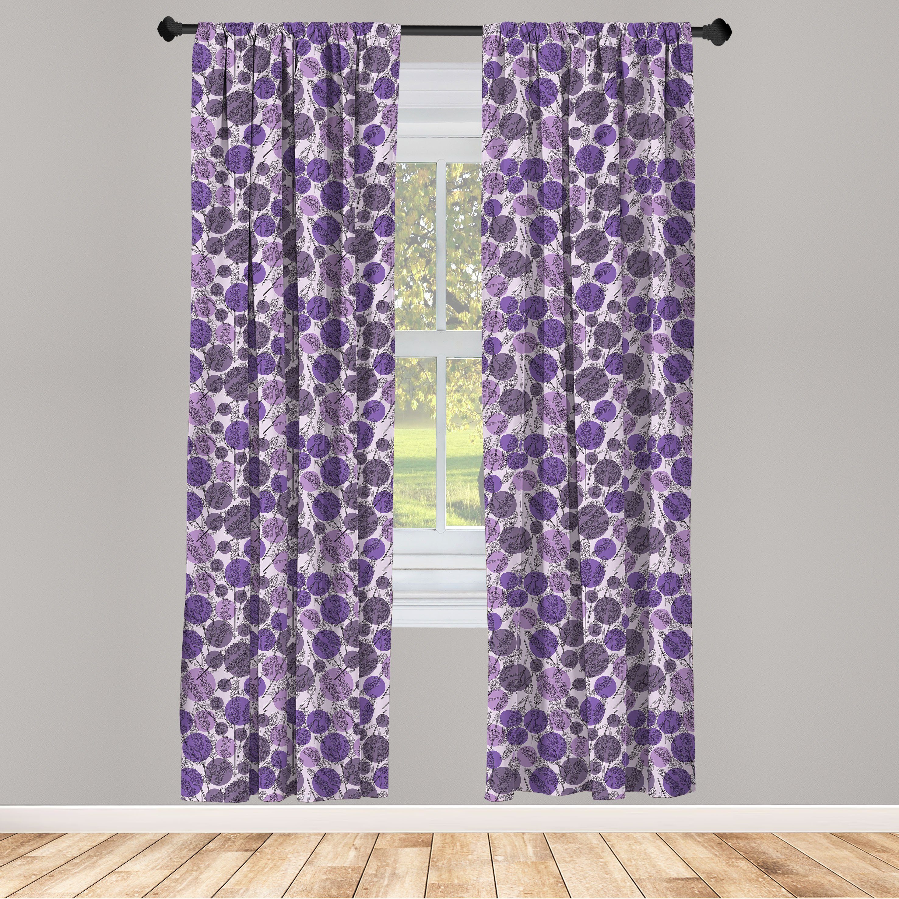 Gardine Vorhang für Wohnzimmer Schlafzimmer Dekor, Abakuhaus, Microfaser, Blume Lavendel Zweige und Runden