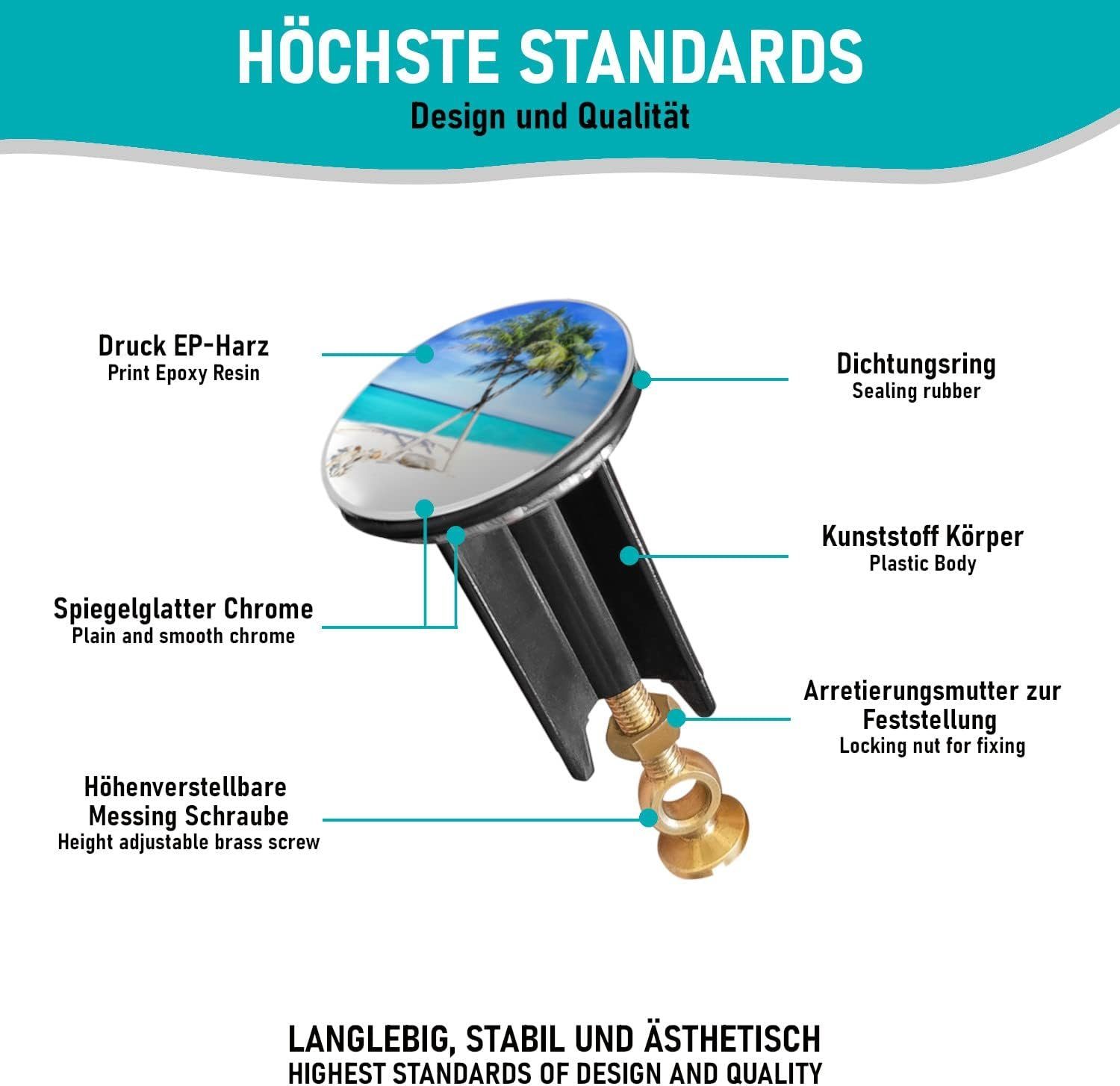 Arteneur Waschbeckenstöpsel, ⌀ 4 cm, 100% wasserdicht, extra schwerer Messi günstig online kaufen