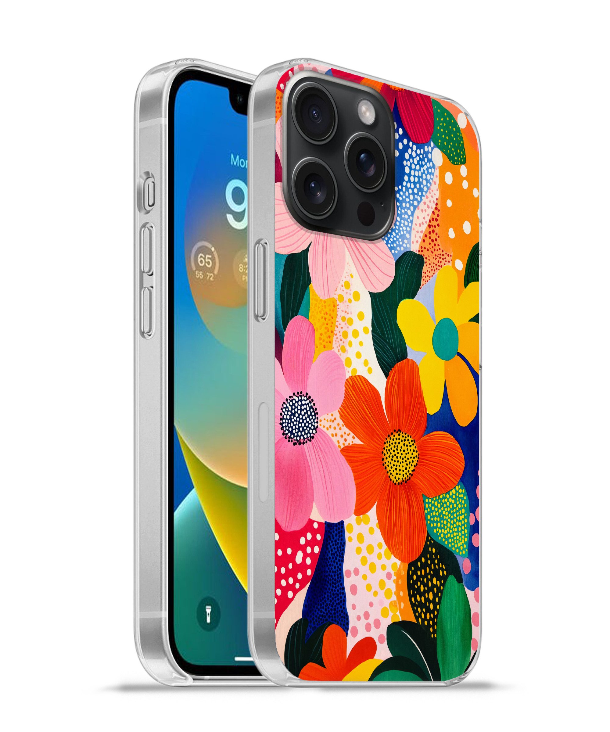 MuchoWow Handyhülle für Apple iPhone 15 Pro Max Blumen - Bunt - Tupfen, Smartphone-Bumper, Print, Handy Schutzhülle Dünn
