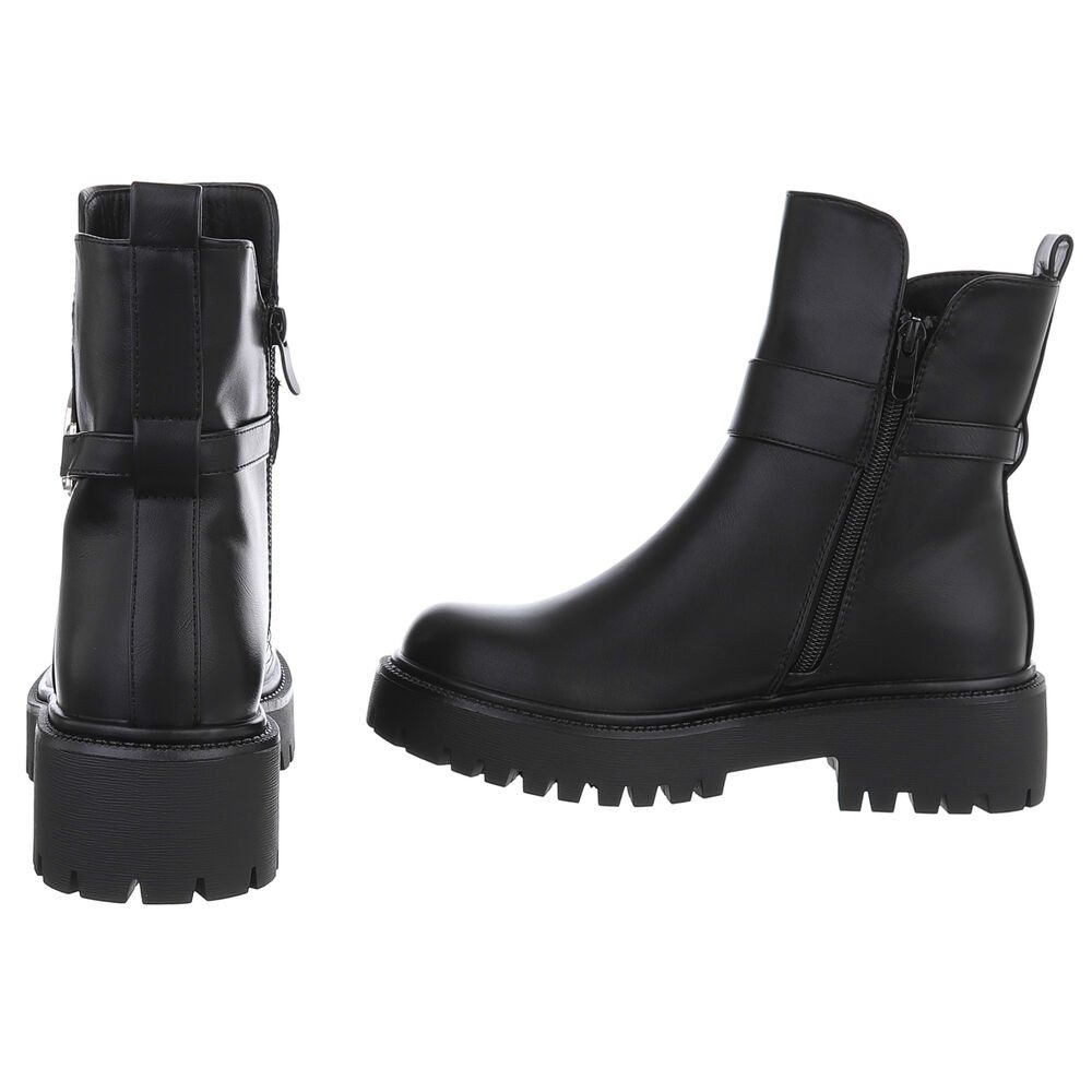 Ital-Design Stylische Ankle-Boots mit Schnalle für Damen, vielseitig Plateaustiefelette (90514920) Blockabsatz Stiefeletten in Schwarz