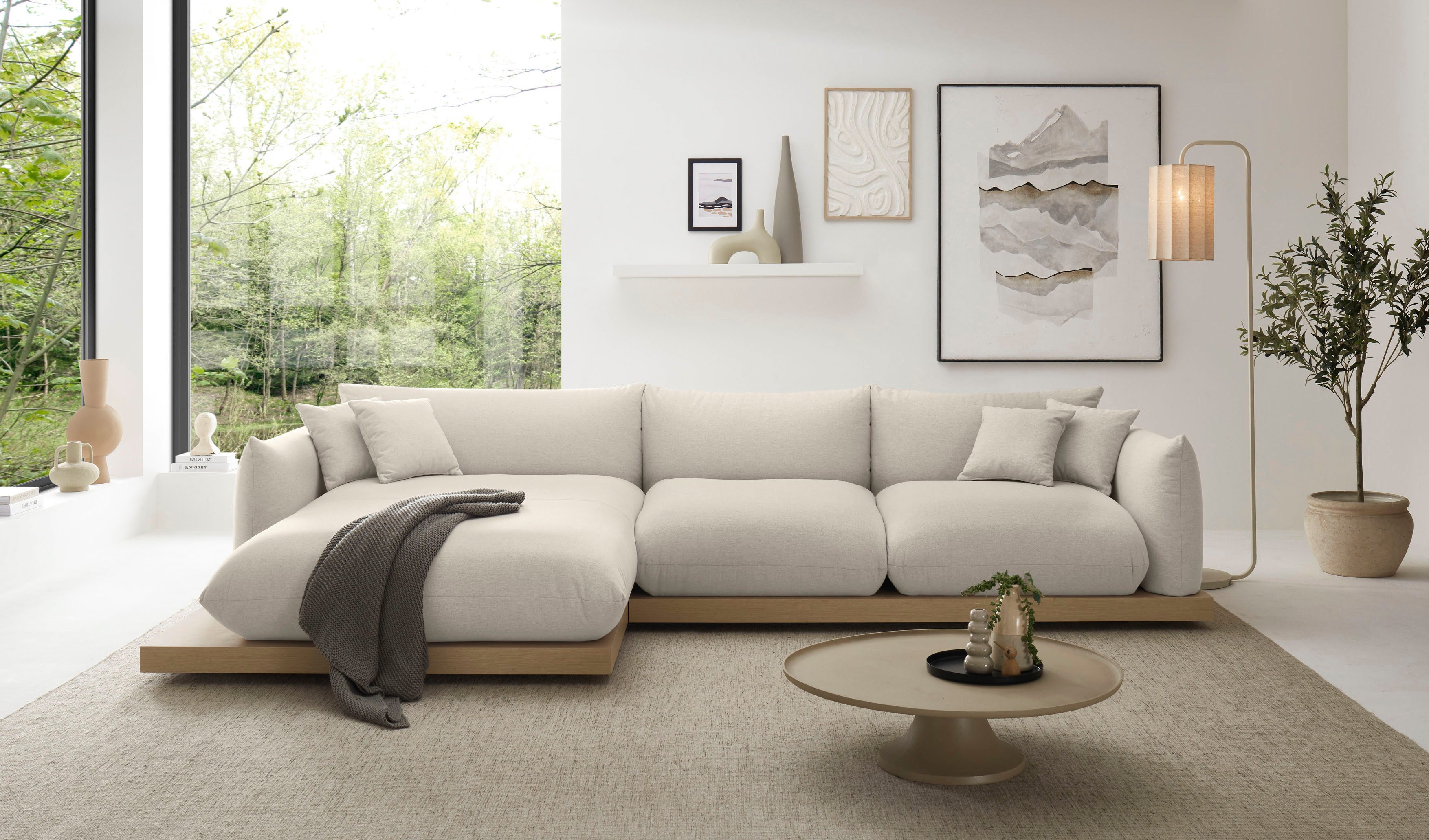 OTTO home Ecksofa Kalix L-Form, 323 cm - OTTO. Verlässliche Qualität., Designsofa, auf Holzplateau, Strukturstoff, hoher Sitzkomfort