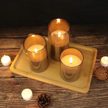 zggzerg LED-Kerze Zggzerg Graue flammenlose Kerzen aus Glas, (3-tlg)