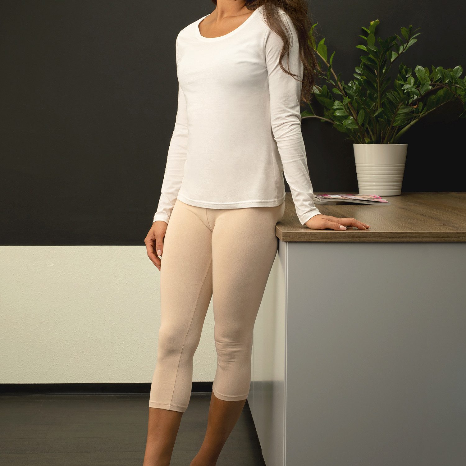 celodoro 3/4-Leggings Damen Leggings (3/4 Capri) Stretch-Jersey Hose aus Baumwolle