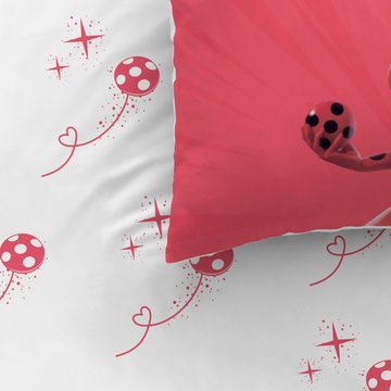 Bettwäsche Ladybug Miraculous 135x200 + 80x80 cm, 100 % Baumwolle, MTOnlinehandel, Renforcé, 2 teilig, rote Kinderbettwäsche, Mädchenbettwäsche mit Wendemotiv