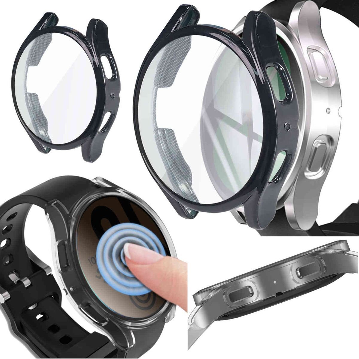 Wigento Smartwatch-Hülle Für Samsung Galaxy Watch 5 40 mm 360 Grad Schock  TPU Silikon Hülle Tasche Etuis Schwarz