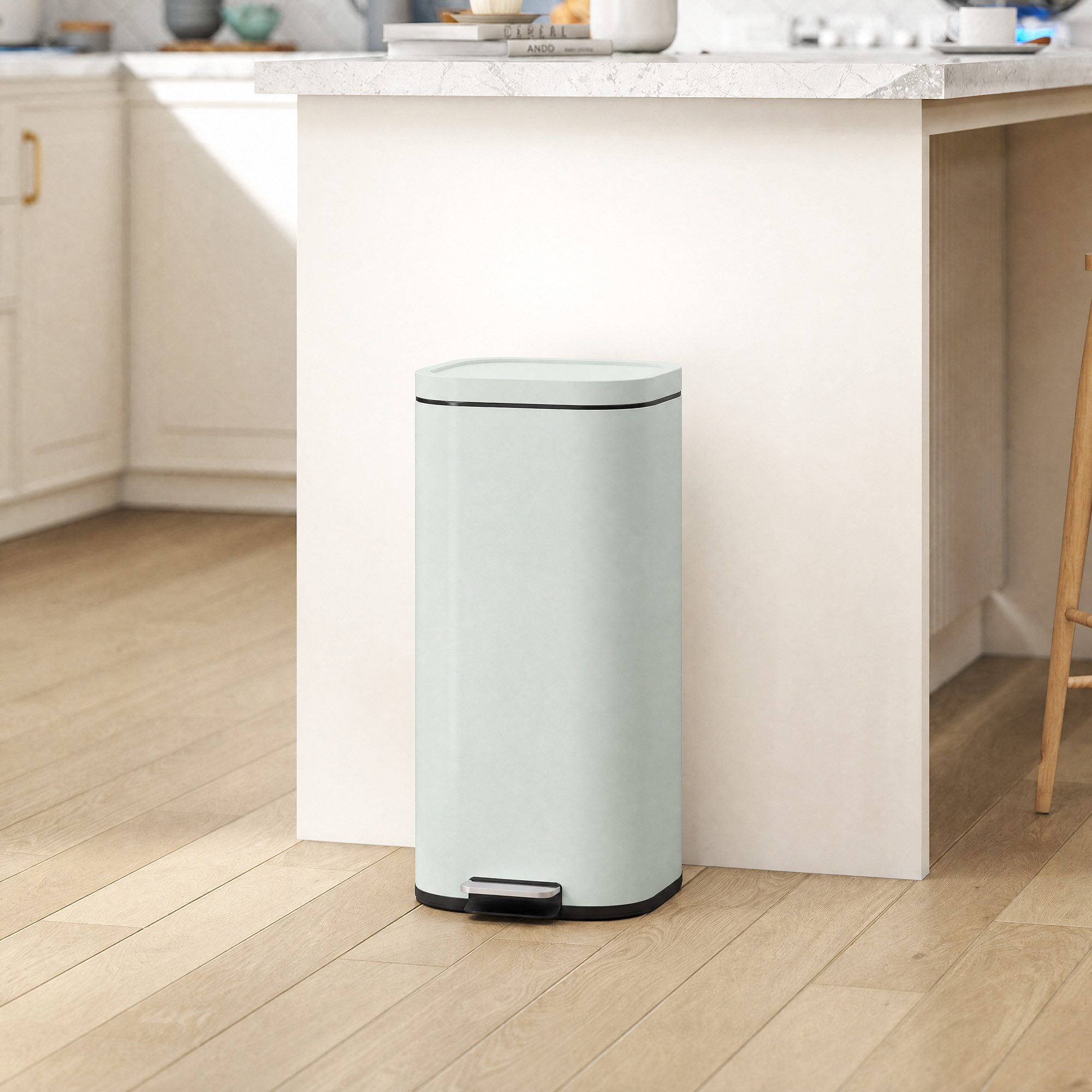 HOMCOM Mülleimer Kompakter Abfalleimer Pedaleimer mit Inneneimer, Soft-Close, Offenhalte-Funktion, 30L