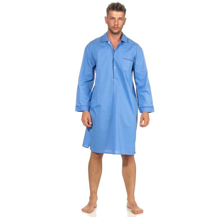 Normann Pyjama Klassisches Herren Nachthemd langarm gewebt mit Knopfleiste - 191 110 91 110