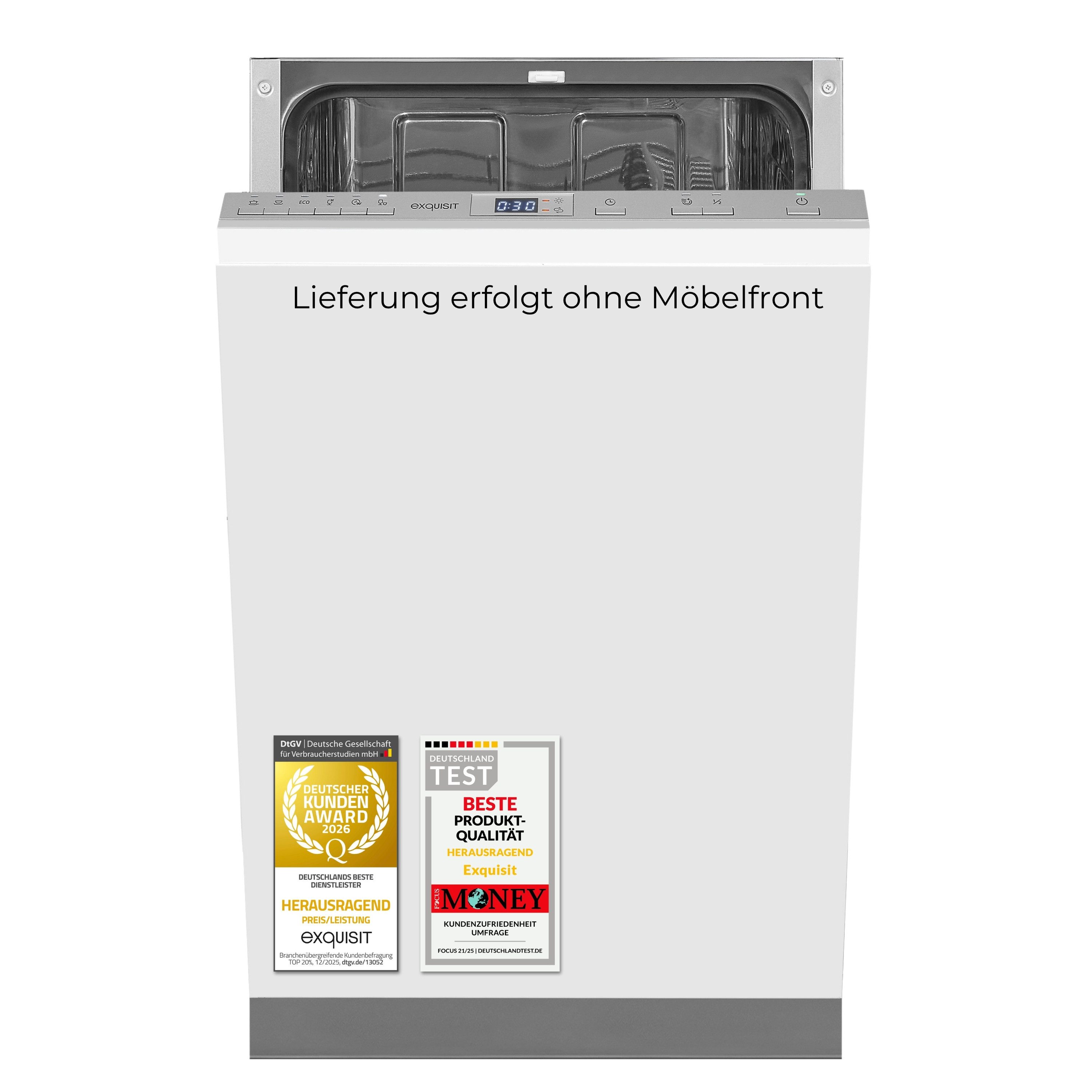 exquisit vollintegrierbarer Geschirrspüler EGSP52109-E-030E, 9,0 l, 9 Maßgedecke, LED-Display, Mehrfach-Wasserschutz, Restlaufzeitanzeige