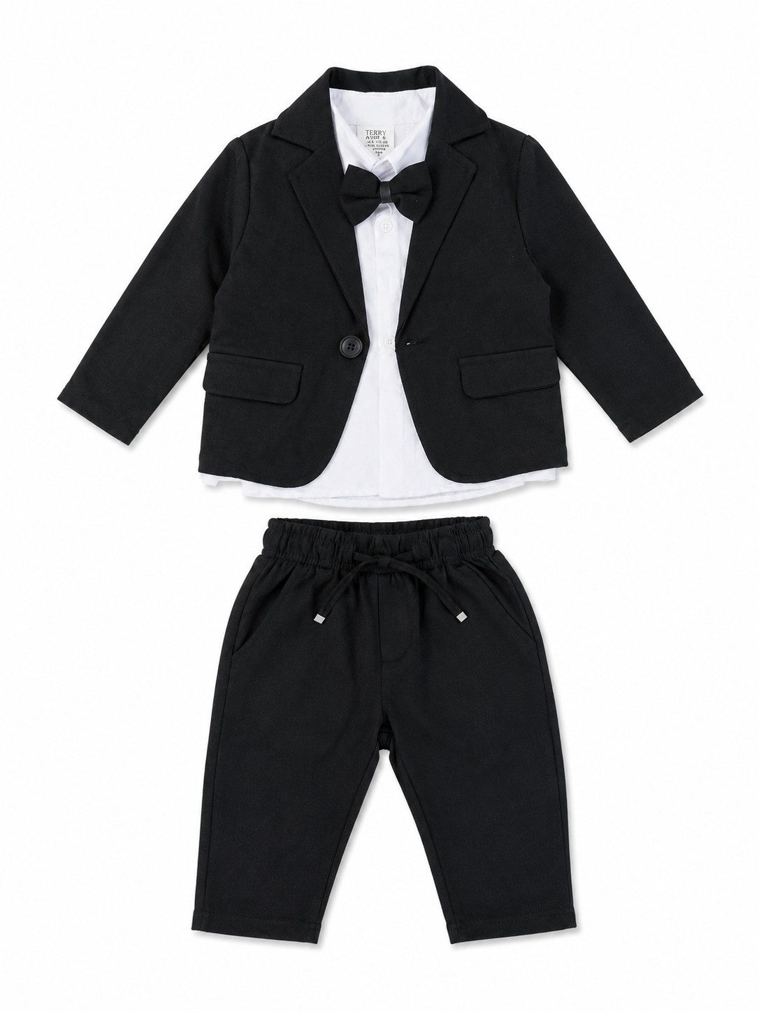 Lorey Medtec Anzug 4-teilig Baby Jungen Taufanzug, Festanzug 4-teilig Schwarz Weiß (Jacke + Hose + Hemd + Fliege)
