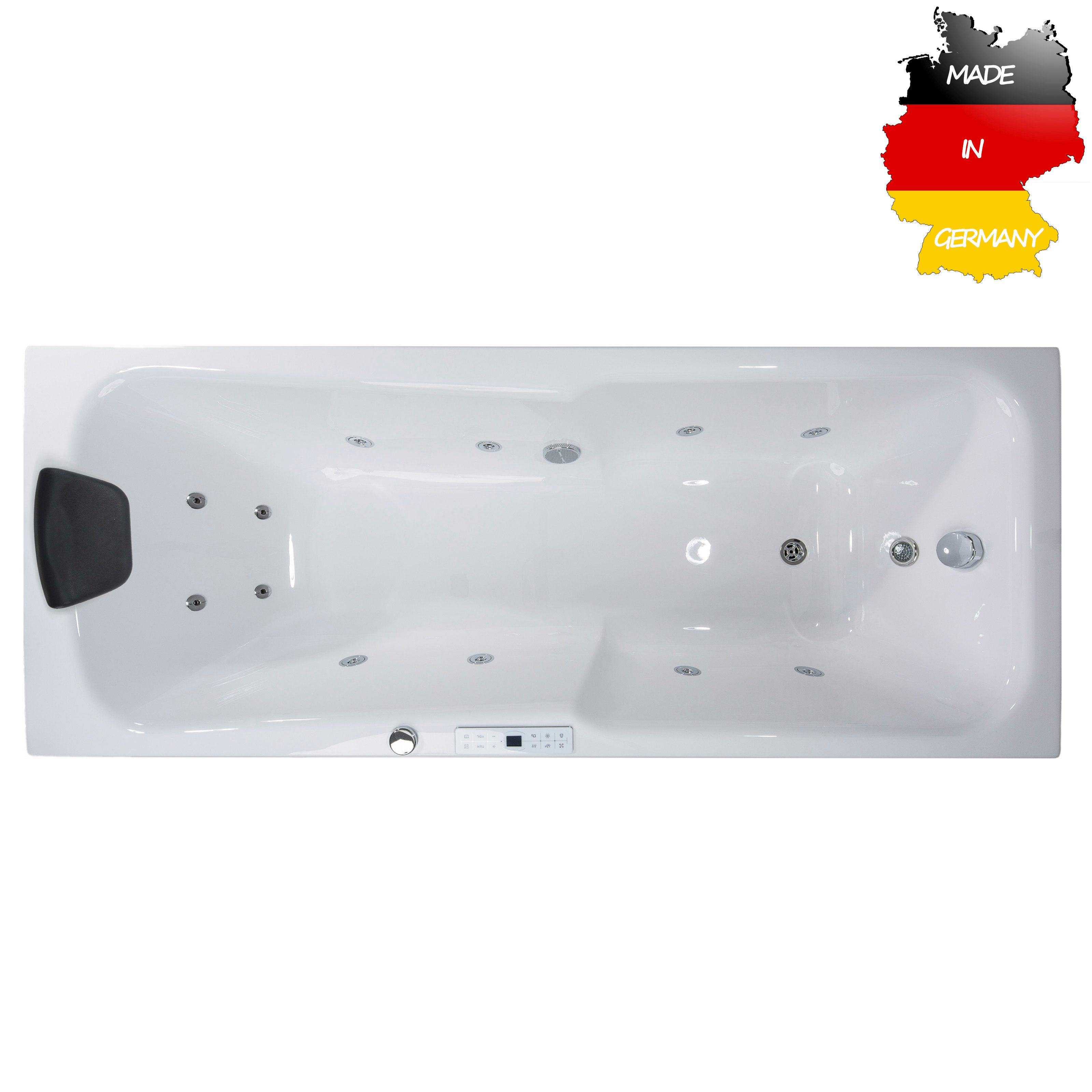 Basera® Whirlpool-Badewanne CLASSIC Indoor Whirlpool Badewanne Bali 190 x 75 cm, (Komplett-Set), mit 12 Massagedüsen, LED, Touchpanel, Bluetooth und Radio