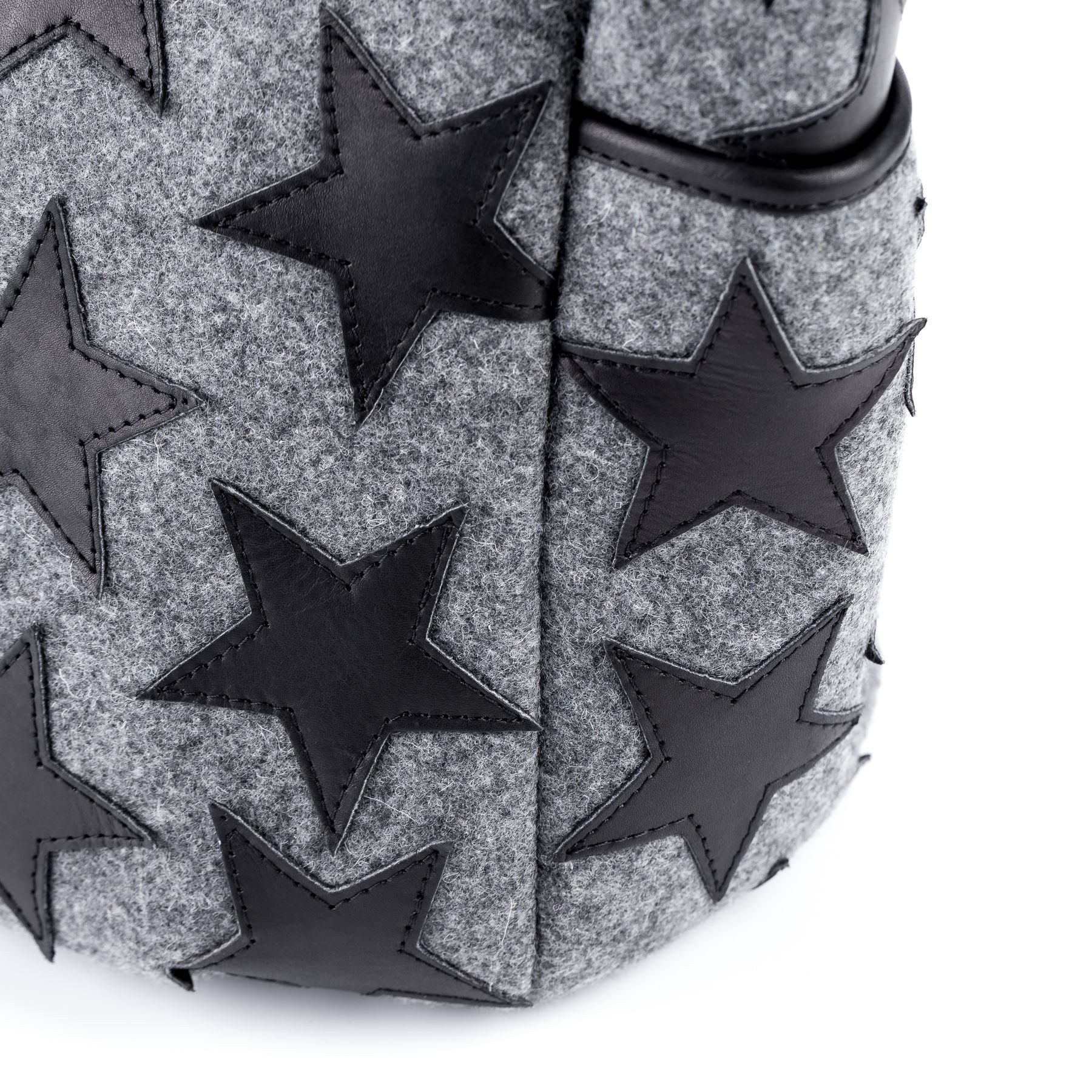 FEYNSINN Umhängetasche echt Leder Handtasche Schultertasche groß STARS, Schultertasche Filz Echtleder für Damen, Shopper schwarz-grau
