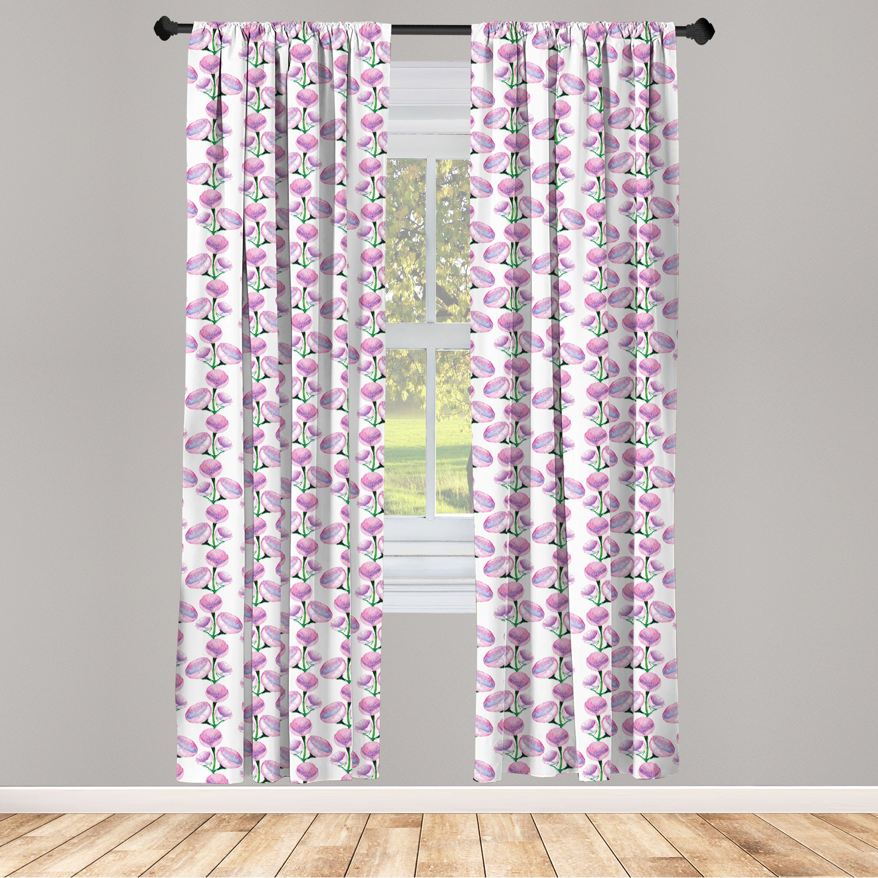 Gardine Vorhang Wohnzimmer Abakuhaus, Dekor, Schlafzimmer Aquarell Blumen für Frühlings-Kunst-Blume Microfaser,