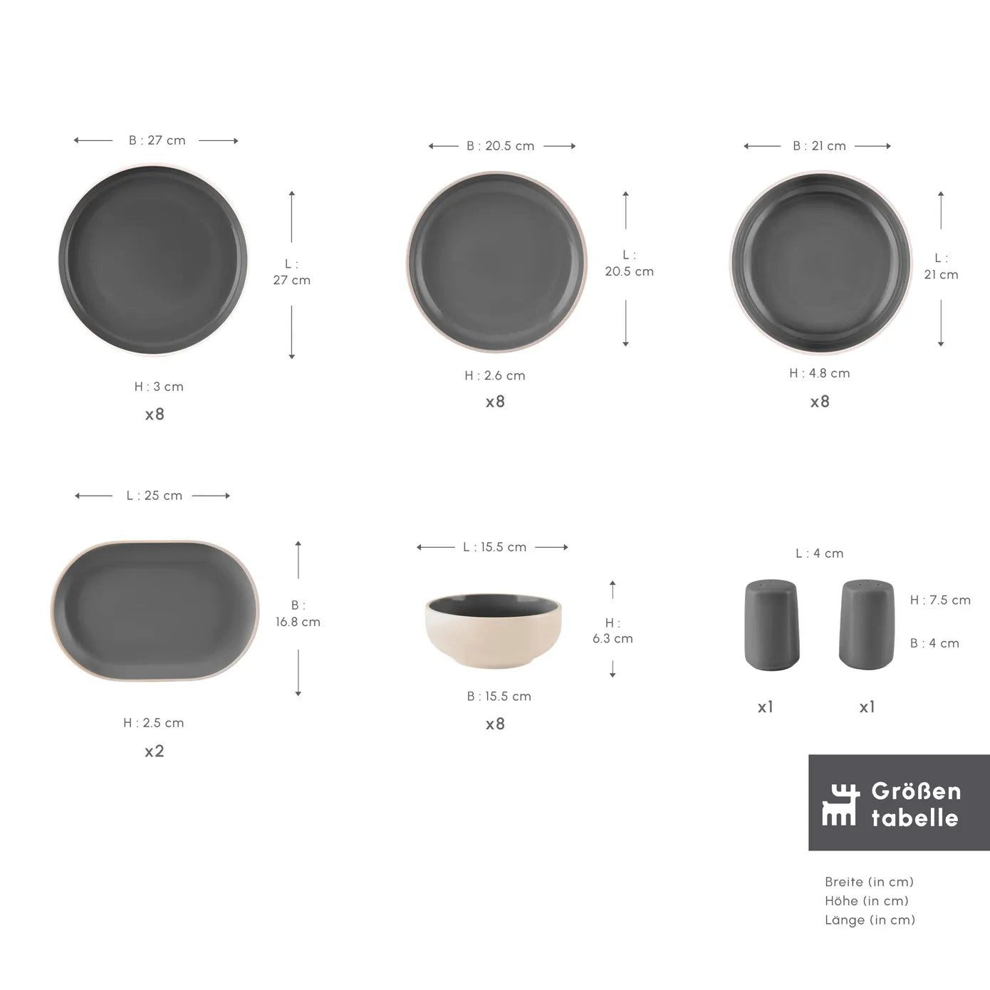 Karaca Geschirr-Set Terra Geschirrset für 8 Personen 36-tlg Tafelservice, Anthrazit