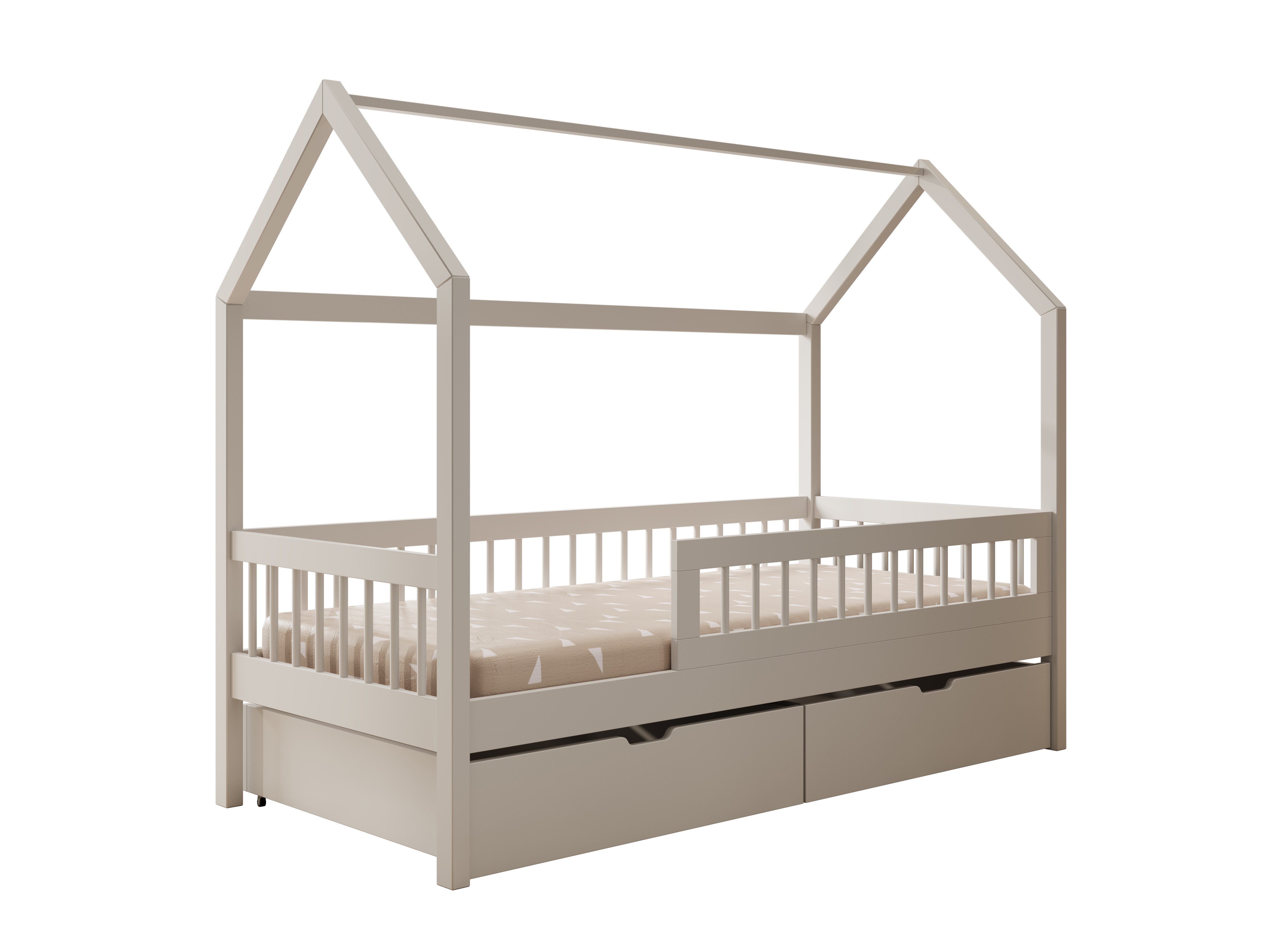 MOEBLO Hausbett Lumia (140x70 cm – Skandinavisches Kinderbett mit Schublade, ohne Matratze, naturfarben, Kinderbett Hausform, Hausbett für Kinder, Bett mit Stauraum Kinderzimmer), In 3 Größen & Farben verfügbar