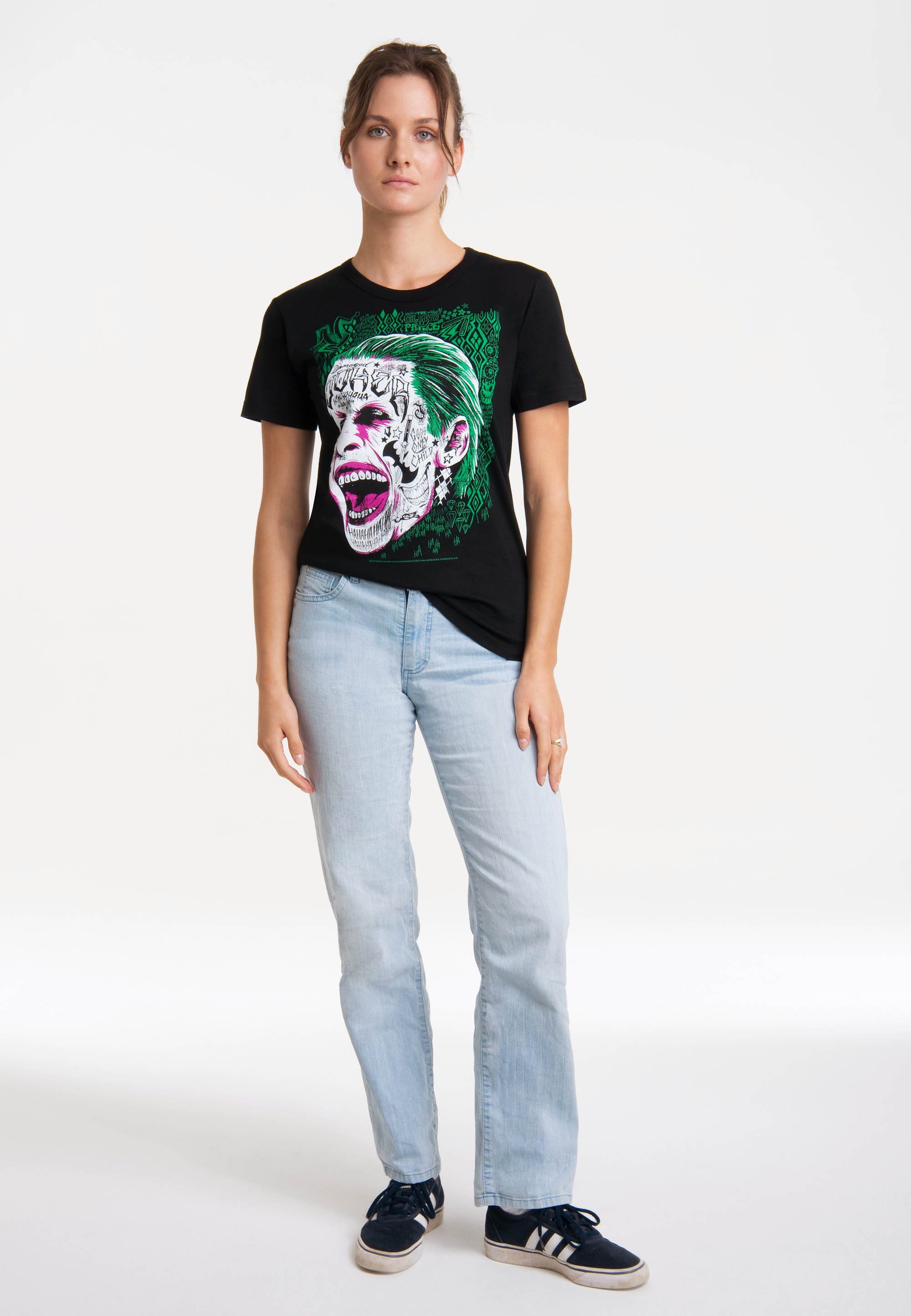 LOGOSHIRT T-Shirt Suicide mit Squad Joker Print lizenziertem 