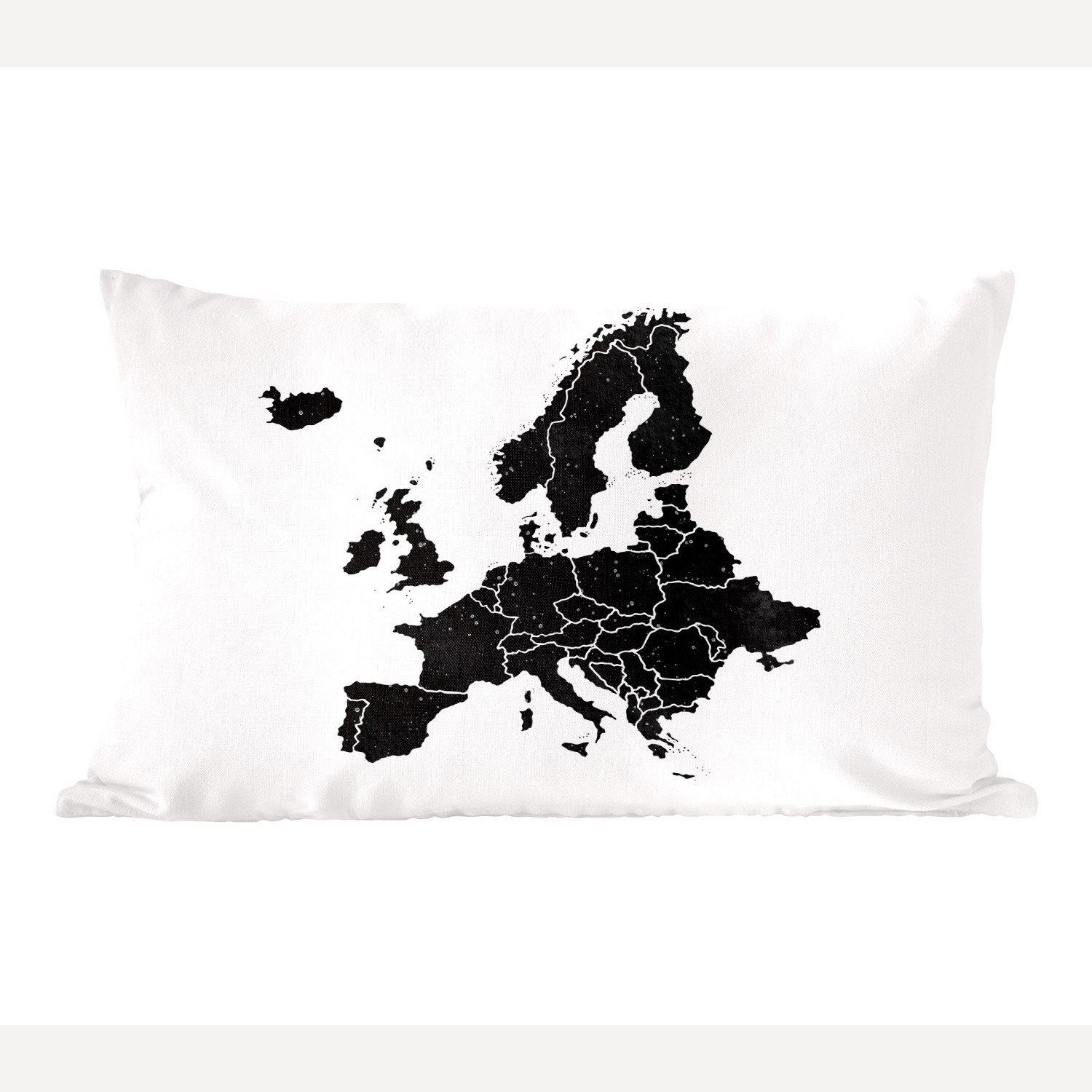 MuchoWow Dekokissen Europa-Karte in schwarzer Aquarellfarbe - schwarz und weiß, Wohzimmer Dekoration, Zierkissen, Dekokissen mit Füllung, Schlafzimmer
