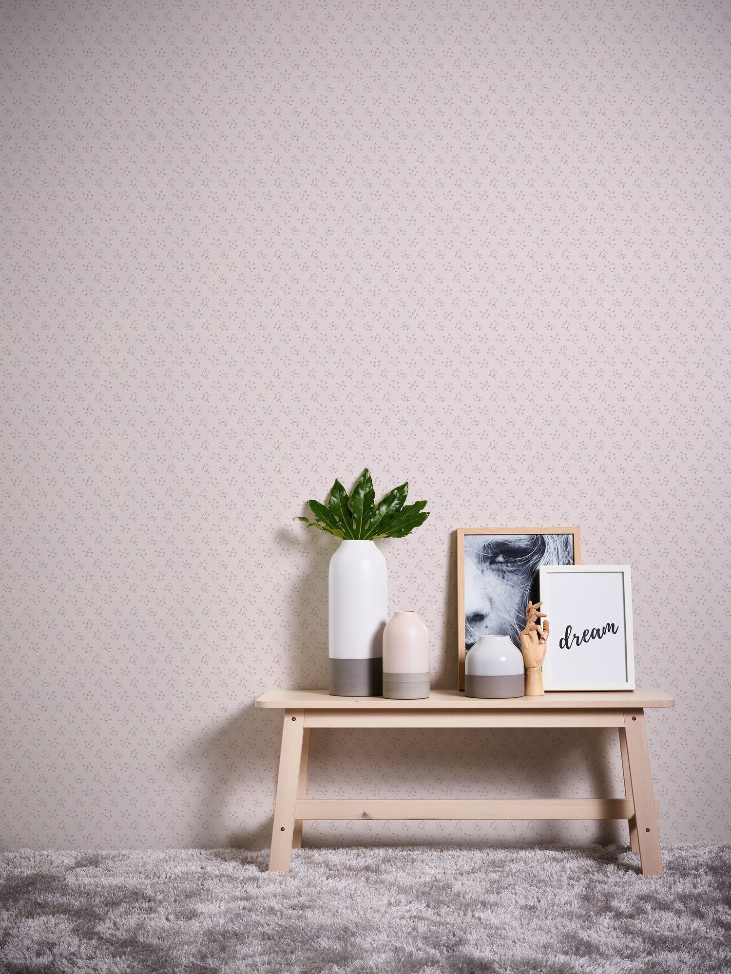 Bricoflor Rosa Tapete mit Kleinen Blümchen Landhaus Vliestsapete mit Blumen günstig online kaufen