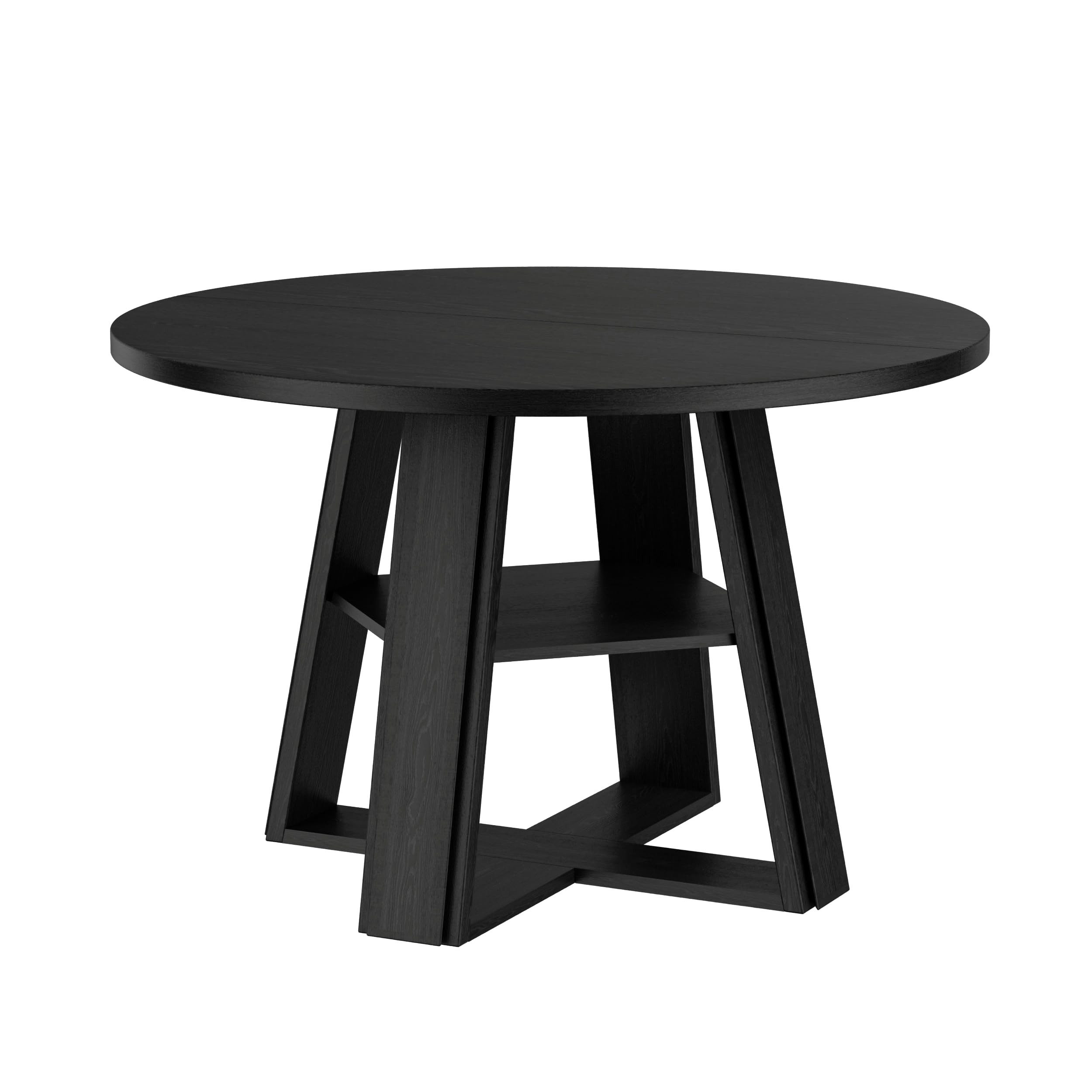 GarveeMore Esstisch 110cm Durchmesser Runder Küchentisch Kulissen-Esstisch Wohnzimmertisch (1-St., 1 Tisch), für 4-6 Personen mit Holzsockel und Ablagefläche – für kleine Küchen