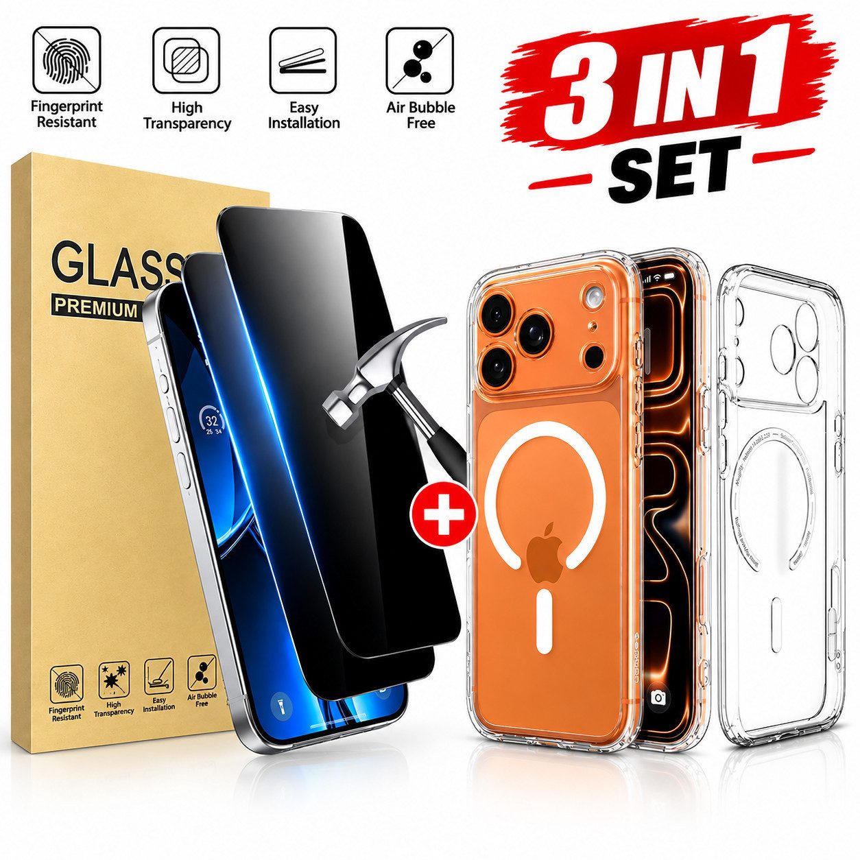 MORRENT Handyhülle Magnetisch hülle für iPhone 17 Pro mit 2x Anti-Spy Panzerglas, antispyglass, magnetisch hülle