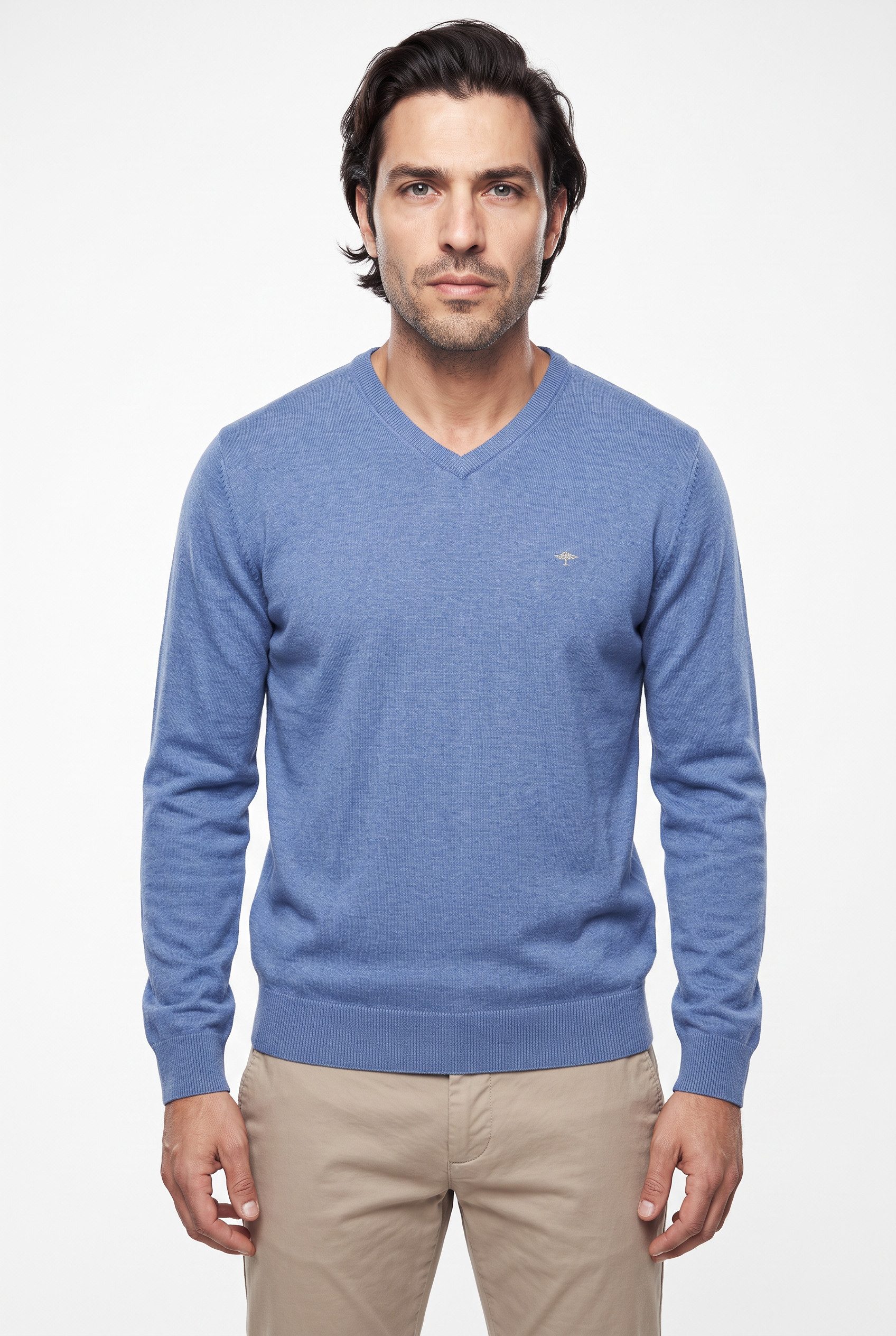 FYNCH-HATTON Strickpullover aus Baumwolle, mit V-Ausschnitt, bequeme Passform