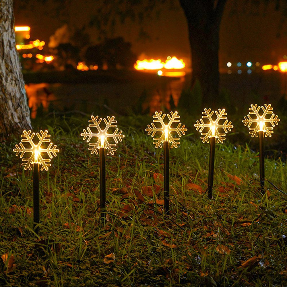 Rosnek LED Gartenleuchte 5 Stück, wasserdicht, batterie, für Weihnachtsweg-Landschaftsdeko, Warmweiß, Schneeflocke/Weihnachtsbaum/Stern