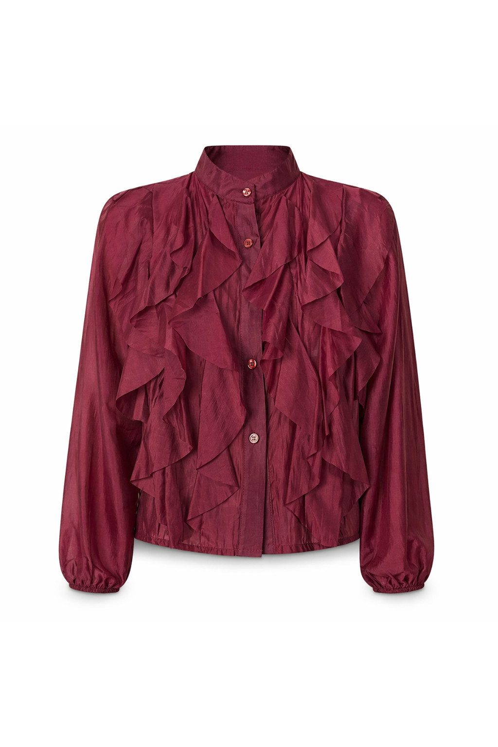 Langarmbluse - Rüschenblus - Volantbluse - ITALY VIBES - elegant - Weinrot