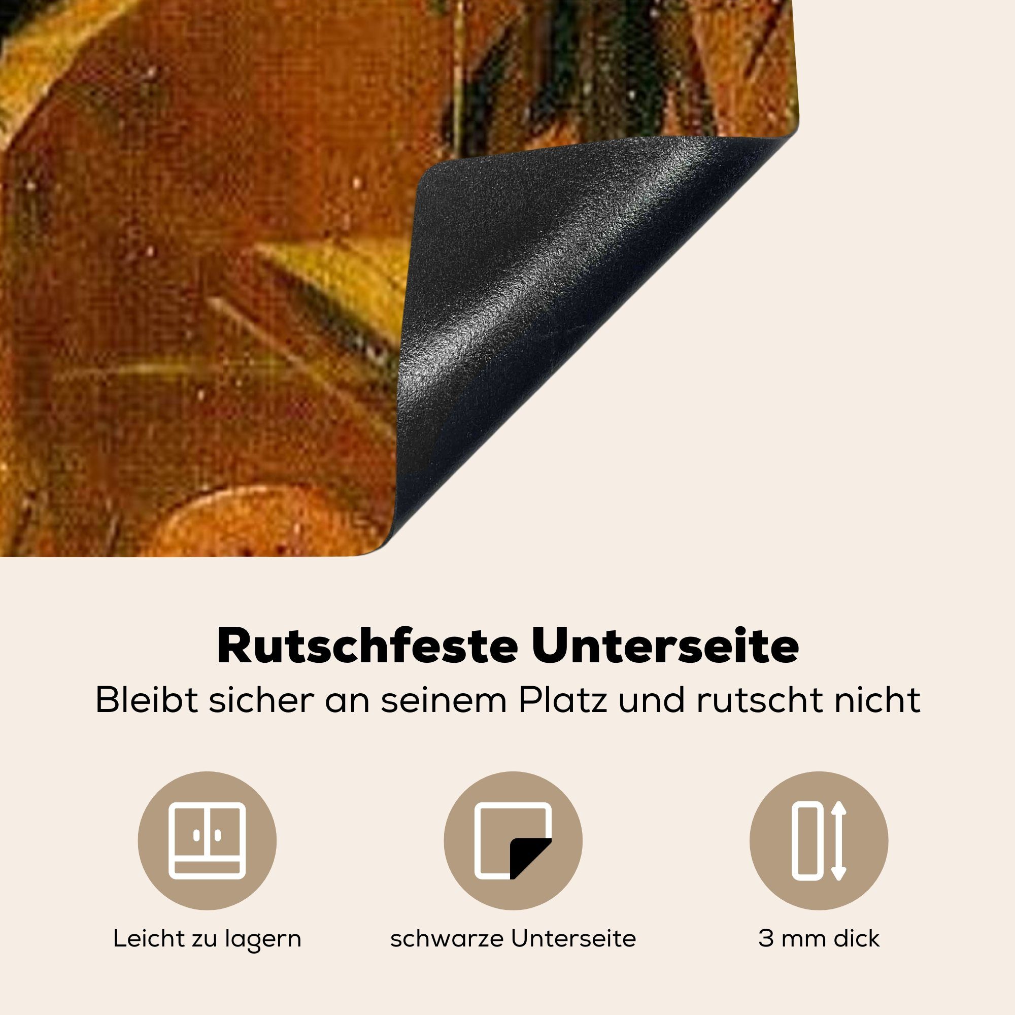 cm, Arbeitsplatte Herdblende-/Abdeckplatte - von MuchoWow Heuwaage Flügel Triptychons Vinyl, 78x78 Ceranfeldabdeckung, Gemälde Bosch, für des Hieronymus rechter küche (1 tlg),
