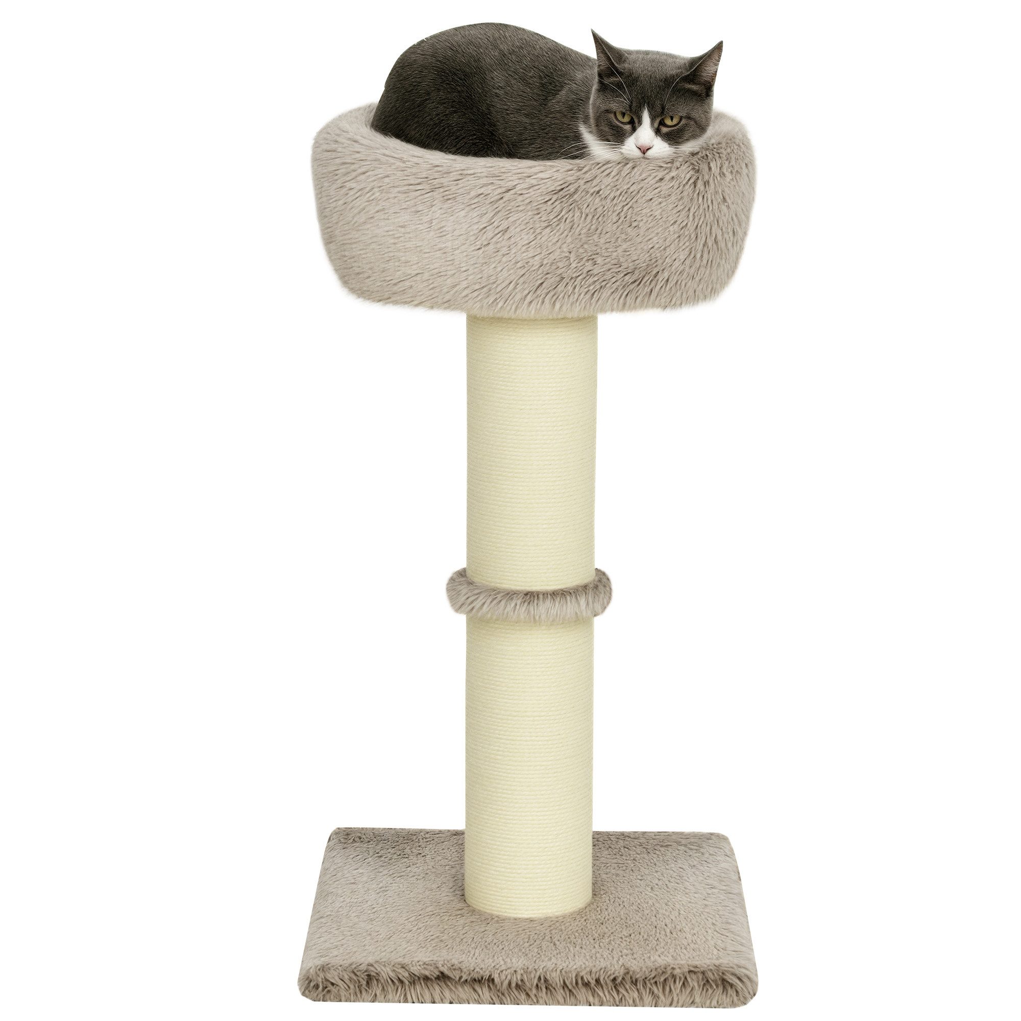 PawHut Kratzbaum 87 cm hoch, mit Bett, dick Stamm, Sisal-Kratzsäulen, für Katzen bis 6 kg, Indoor, Braun