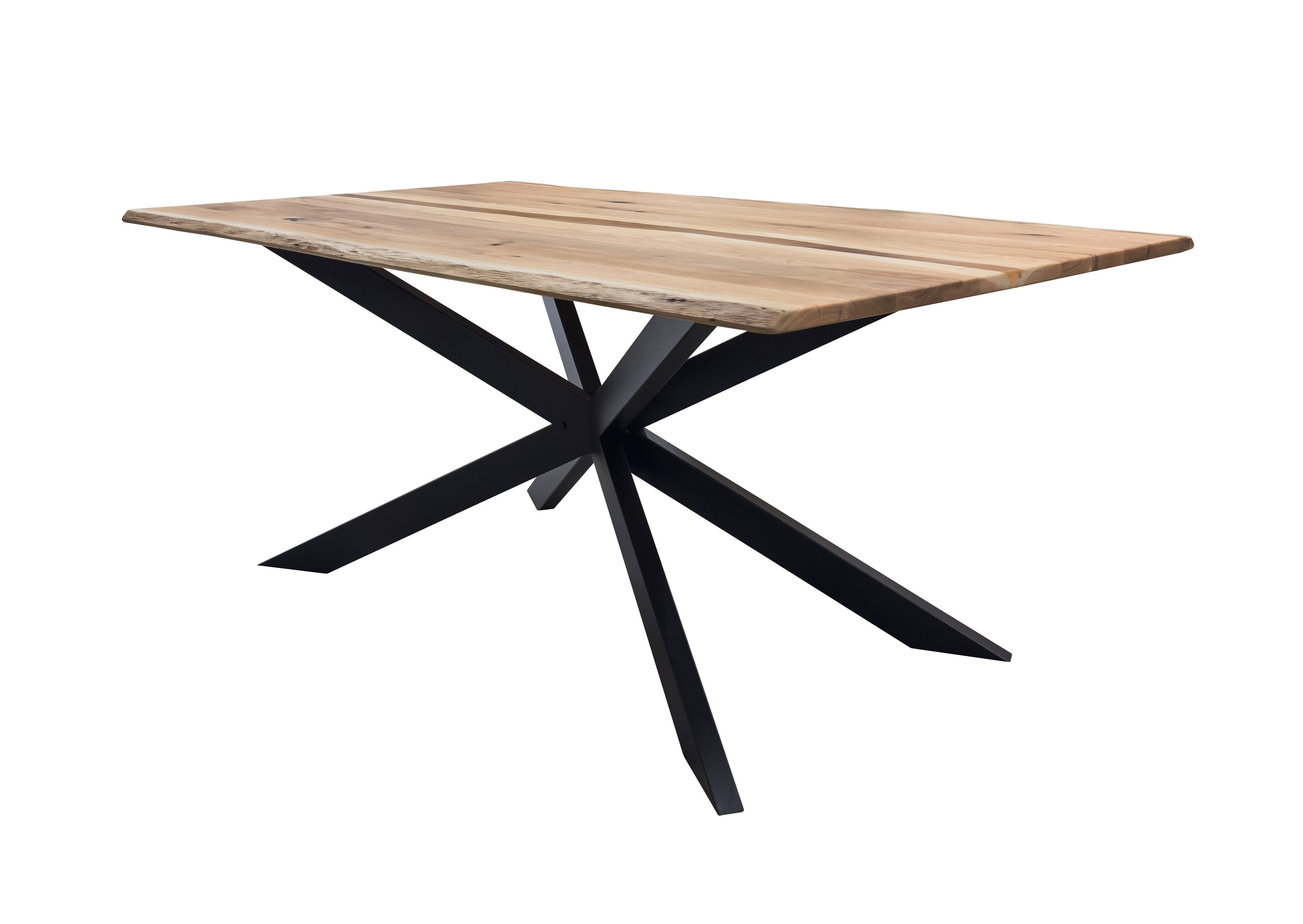 Woodroom Esstisch Gizeh (Stern-Gestell 200 × 100 cm), Wildeiche massiv geölt, Baumkante mit Epoxidharz