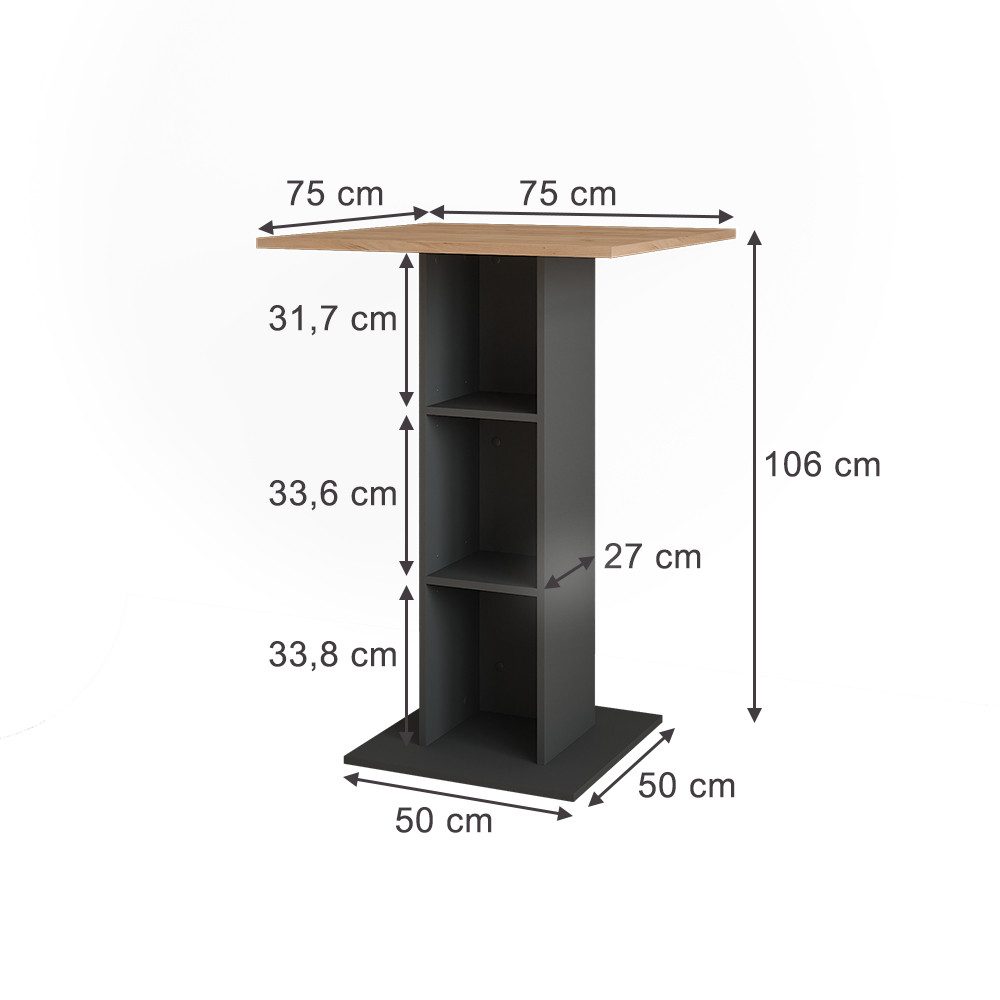 Vicco Bartisch Repose, Goldkraft Eiche/Anthrazit, 75 x 75 cm günstig online kaufen