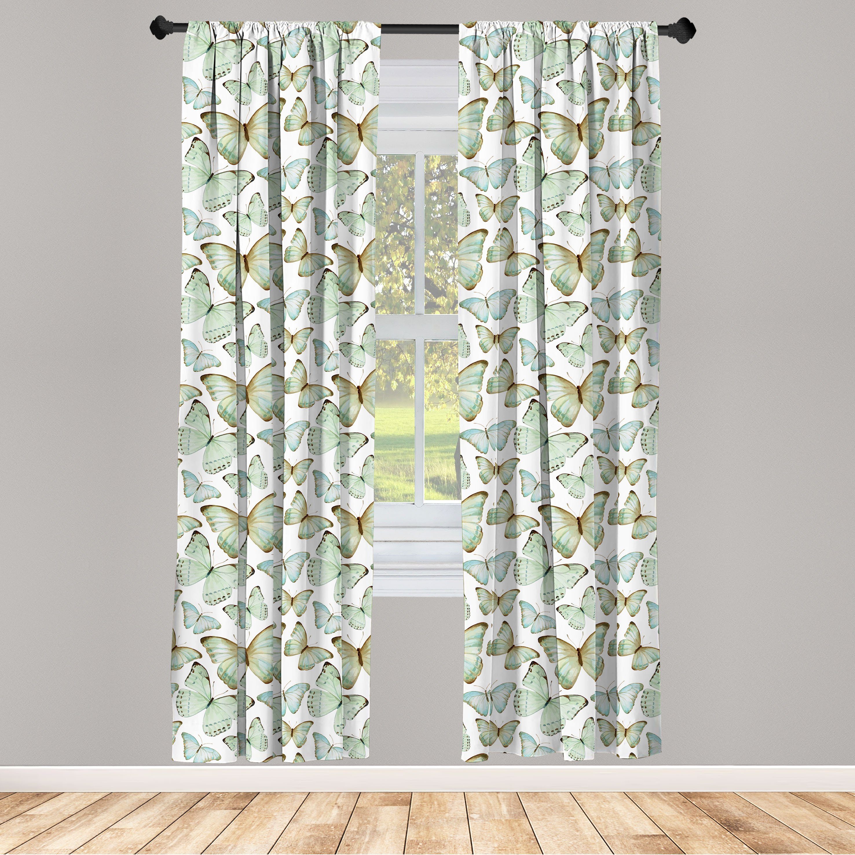 Gardine Vorhang für Wohnzimmer Schlafzimmer Dekor, Abakuhaus, Microfaser, Schmetterling Detaillierte Aquarell-Kunst