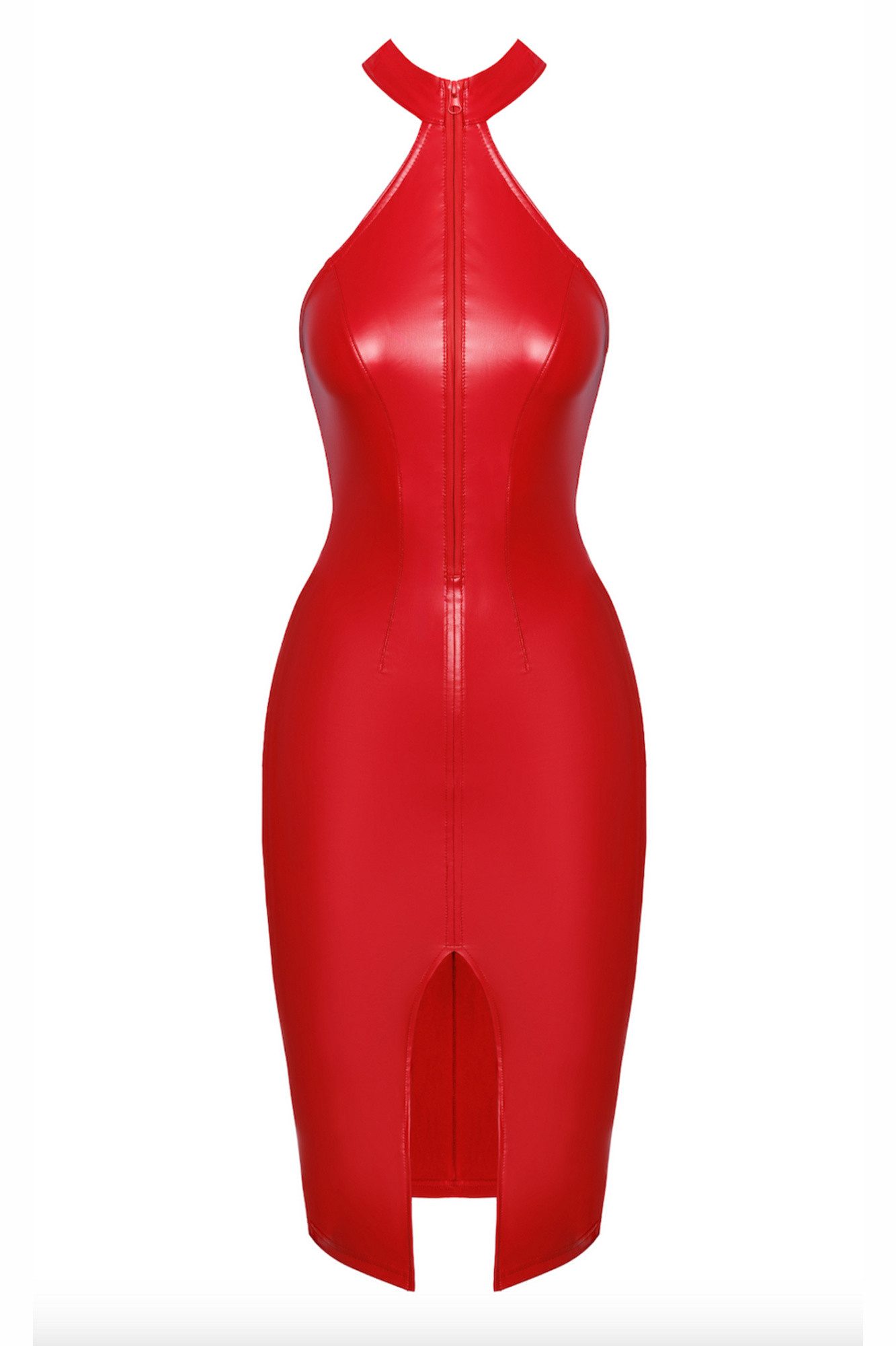Minikleid Halblanges Damen Wetlook Kleid in rot Neckholder elastisch