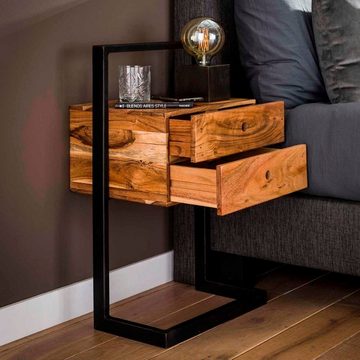 RINGO-Living Beistelltisch Massivholz Nachttisch Nalani mit 2 Schubladen in Natur-dunkel und, Möbel