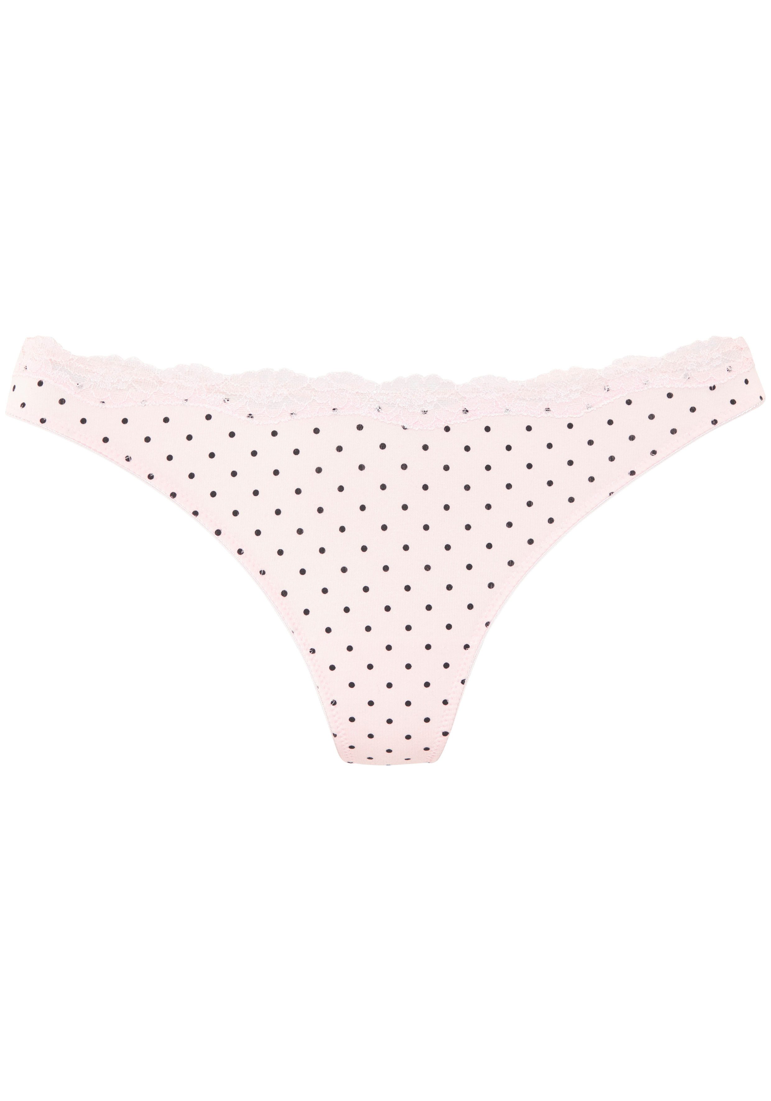 LASCANA String (3er-Pack) aus elastischer Baumwolle mit zarter Spitze