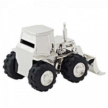 EDZARD Spardose Traktor, versilberte Sparbüchse mit Anlaufschutz, Sparschwein im modernen Design, ideal als Geschenk, Höhe 9 cm